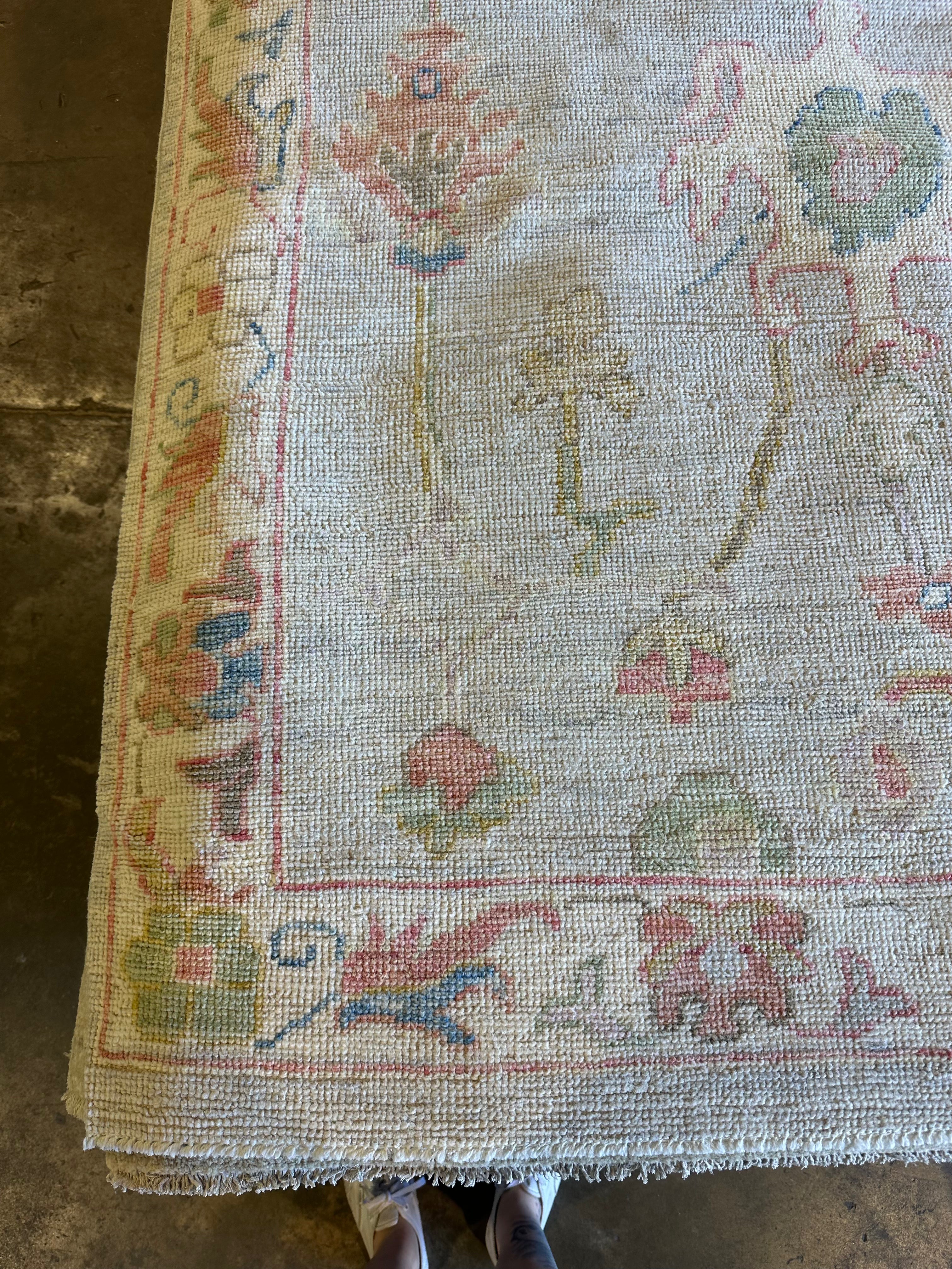 Corinne de Berry 8.10x11.7 Light Blue Red Whitewashed Afghani Oushak Rug