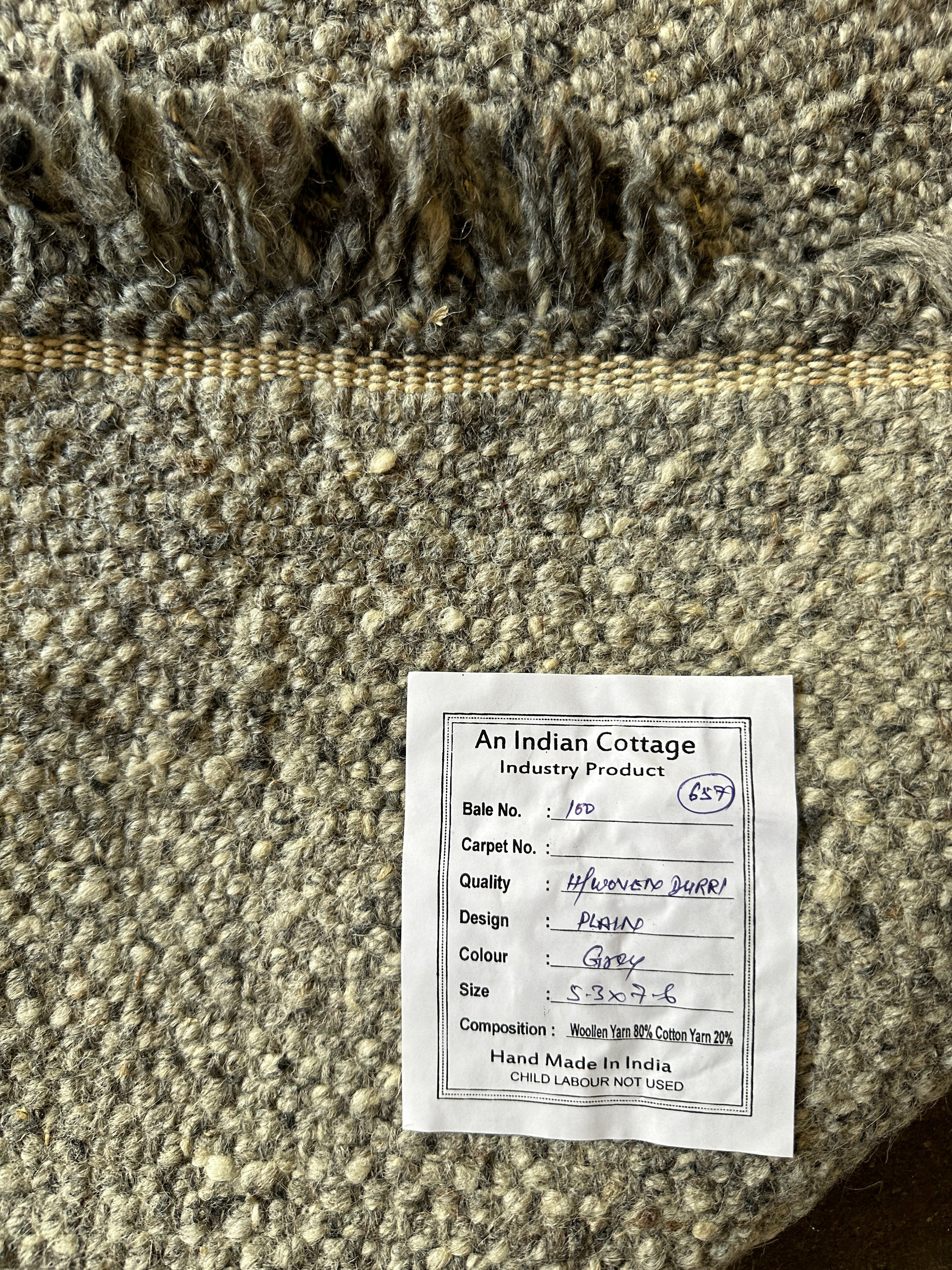 Fred 5.3x7.6 Hand-Woven Durrie Grey