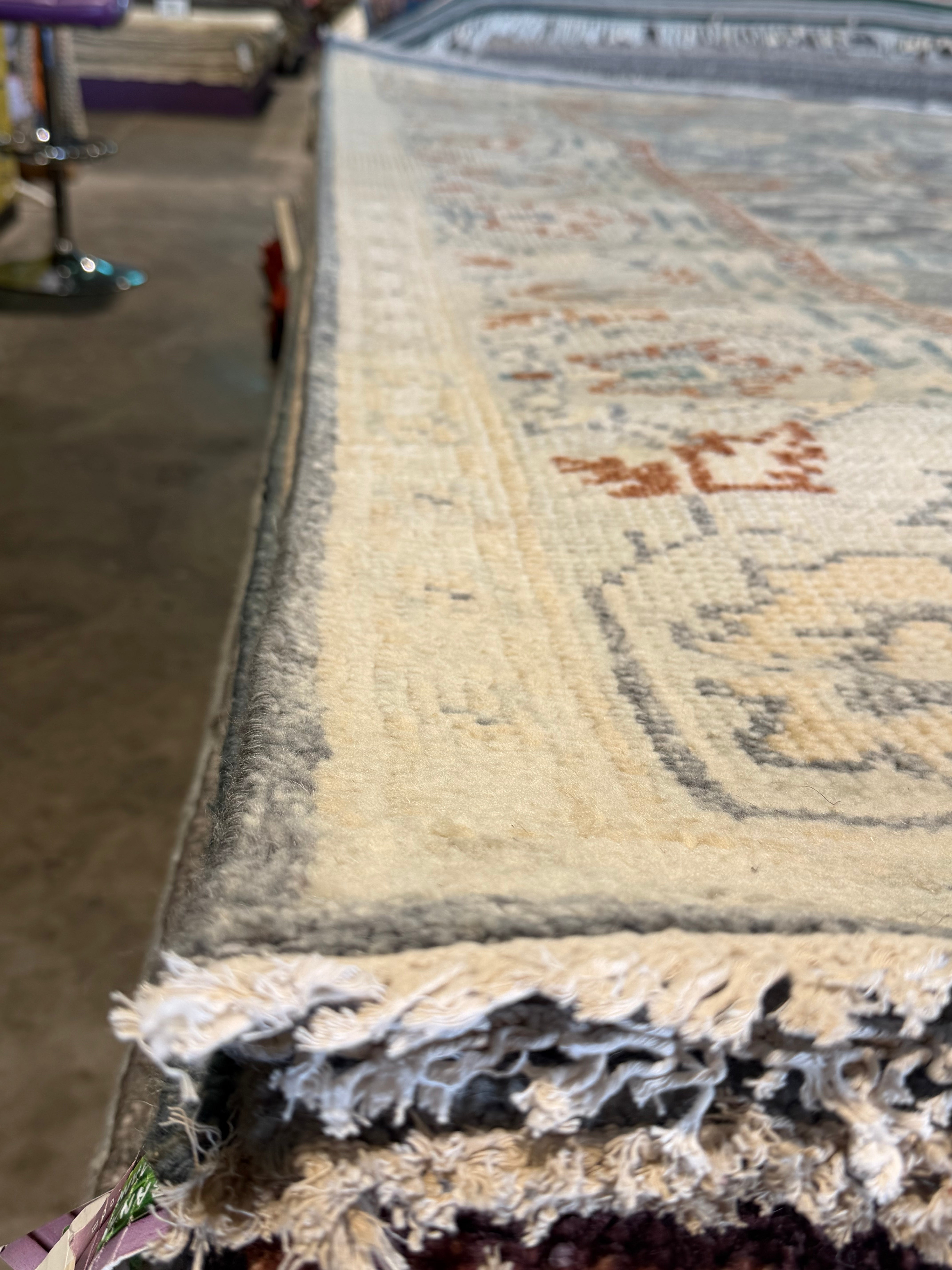 Jaime Rummerfield 8x10 Grey and Tan Hand-Knotted Oushak Rug