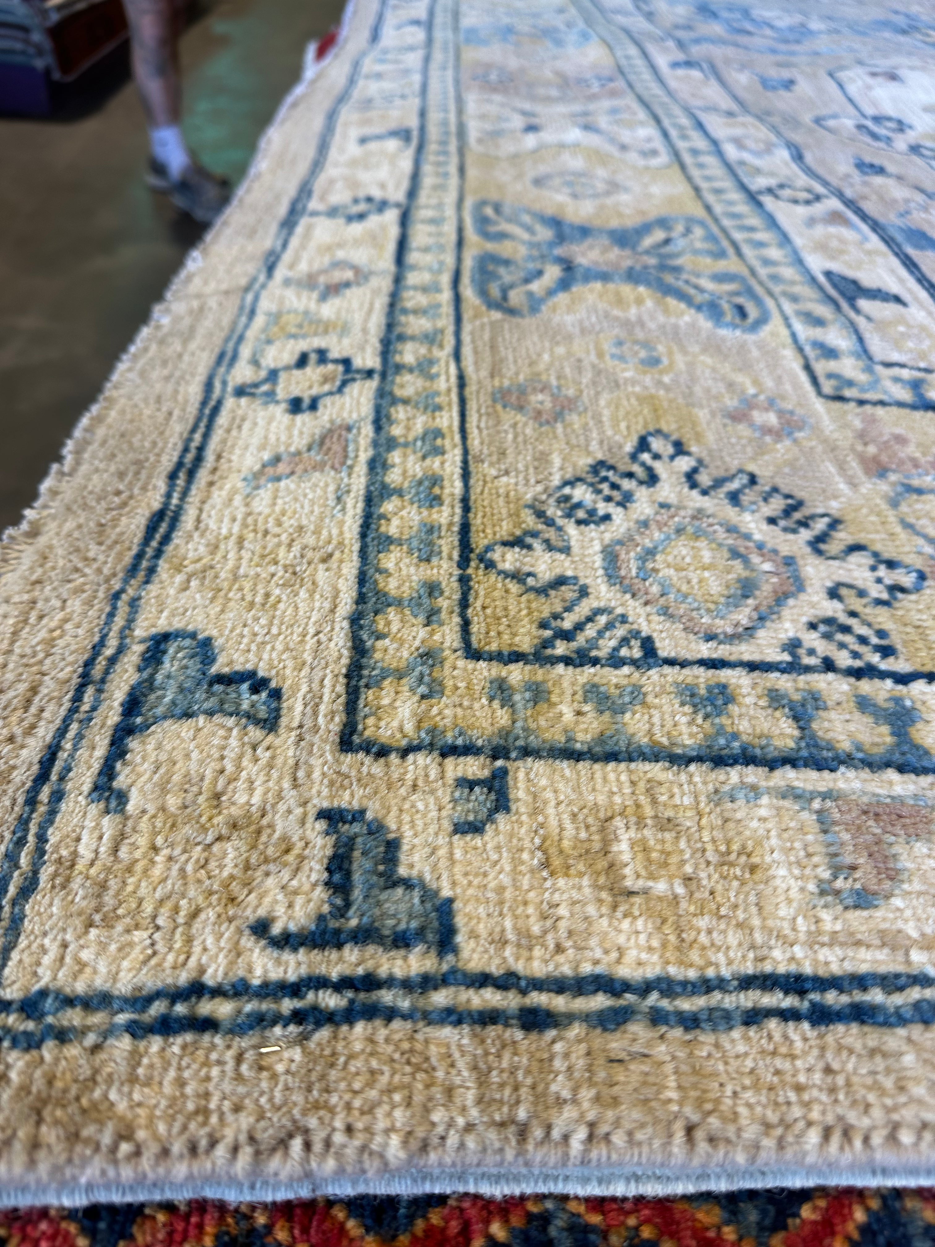Alexandra Ulanova 9.8x13.3 Blue Whitewashed Afghani Oushak Rug