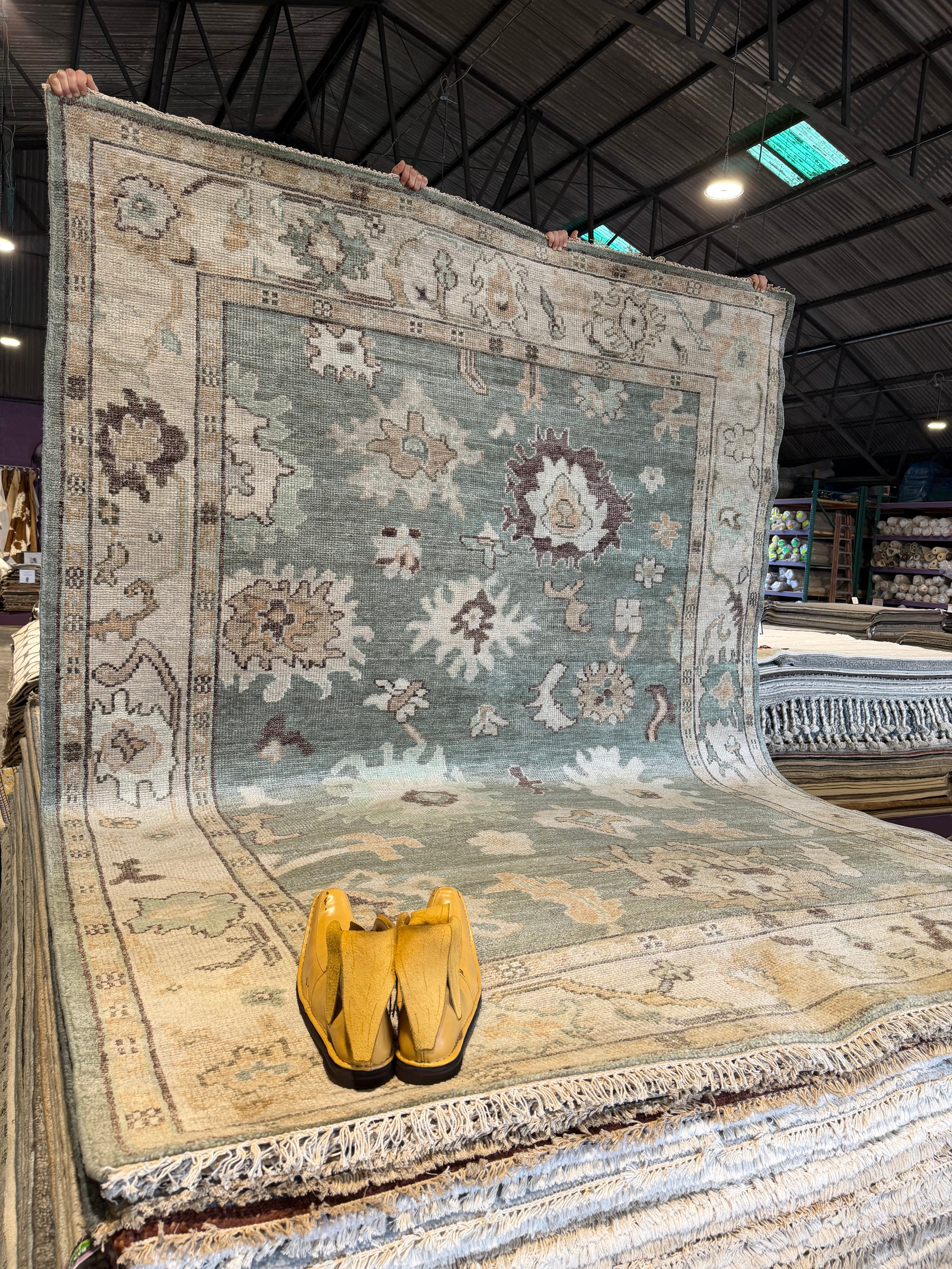 Elise de Wolfe 8x10 Green Hand-Knotted Oushak Rug