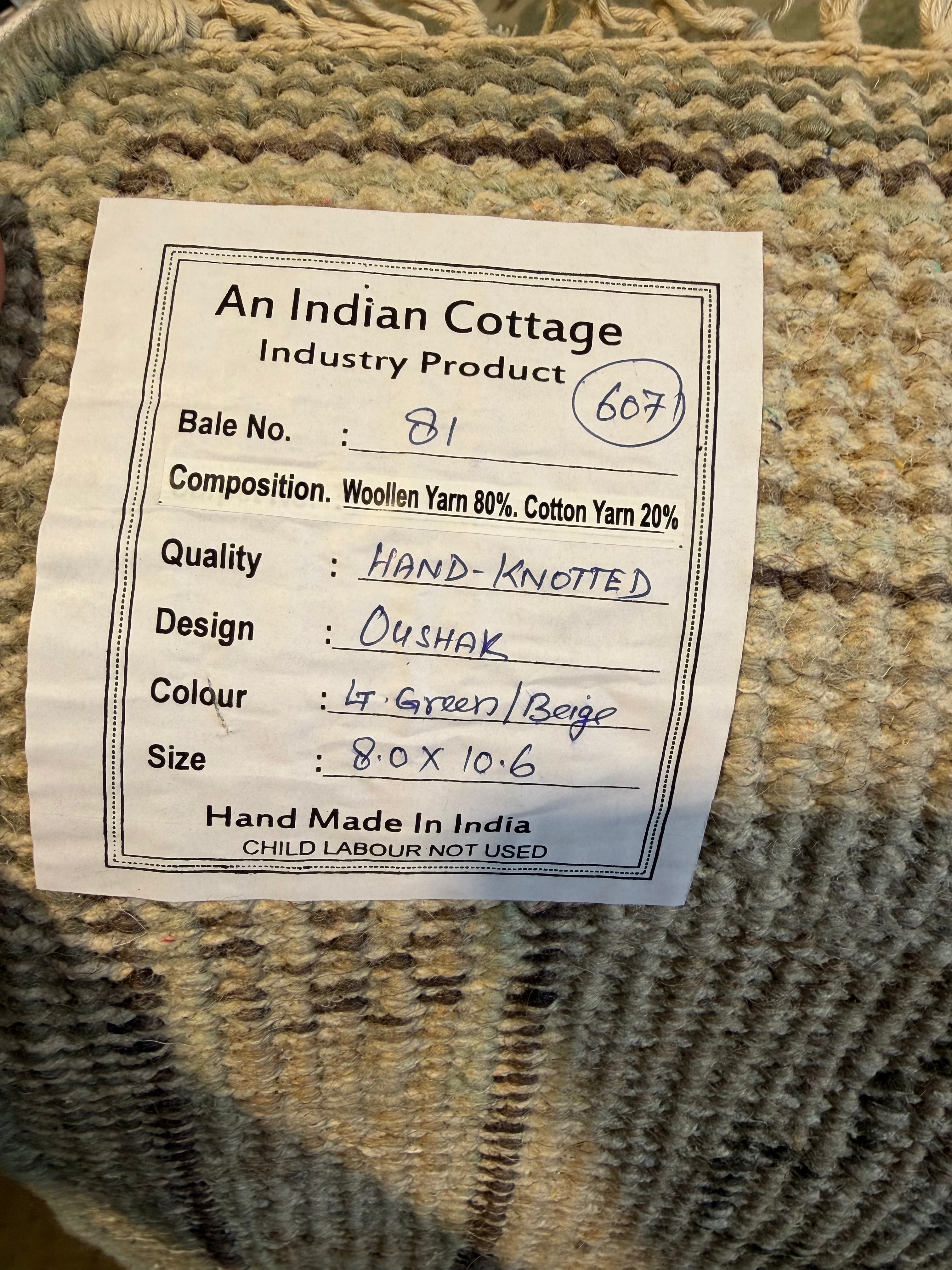 Elise de Wolfe 8x10 Green Hand-Knotted Oushak Rug