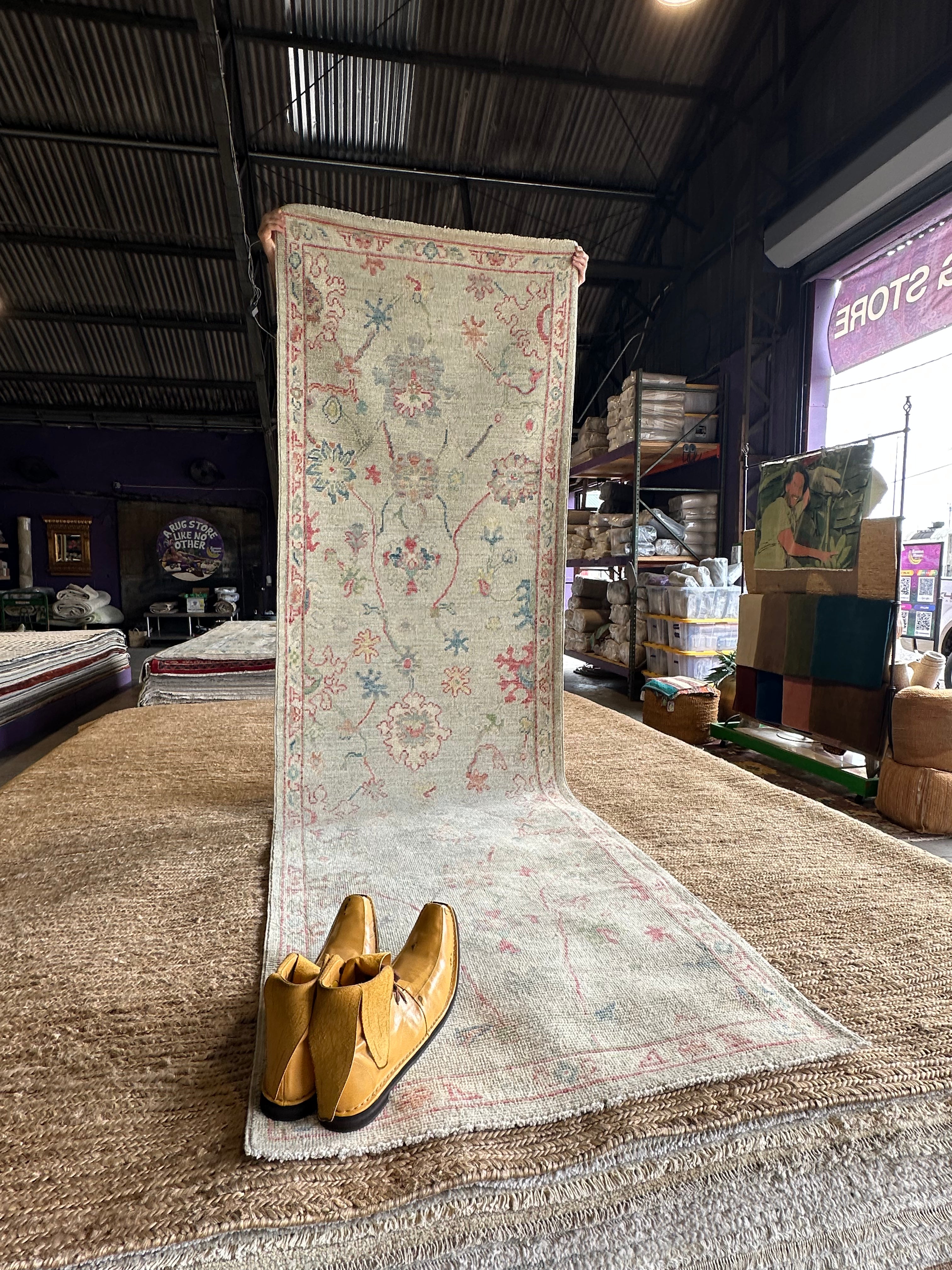 Jodie Elliott 3x9.10 Grey Red Whitewashed Afghani Oushak Runner