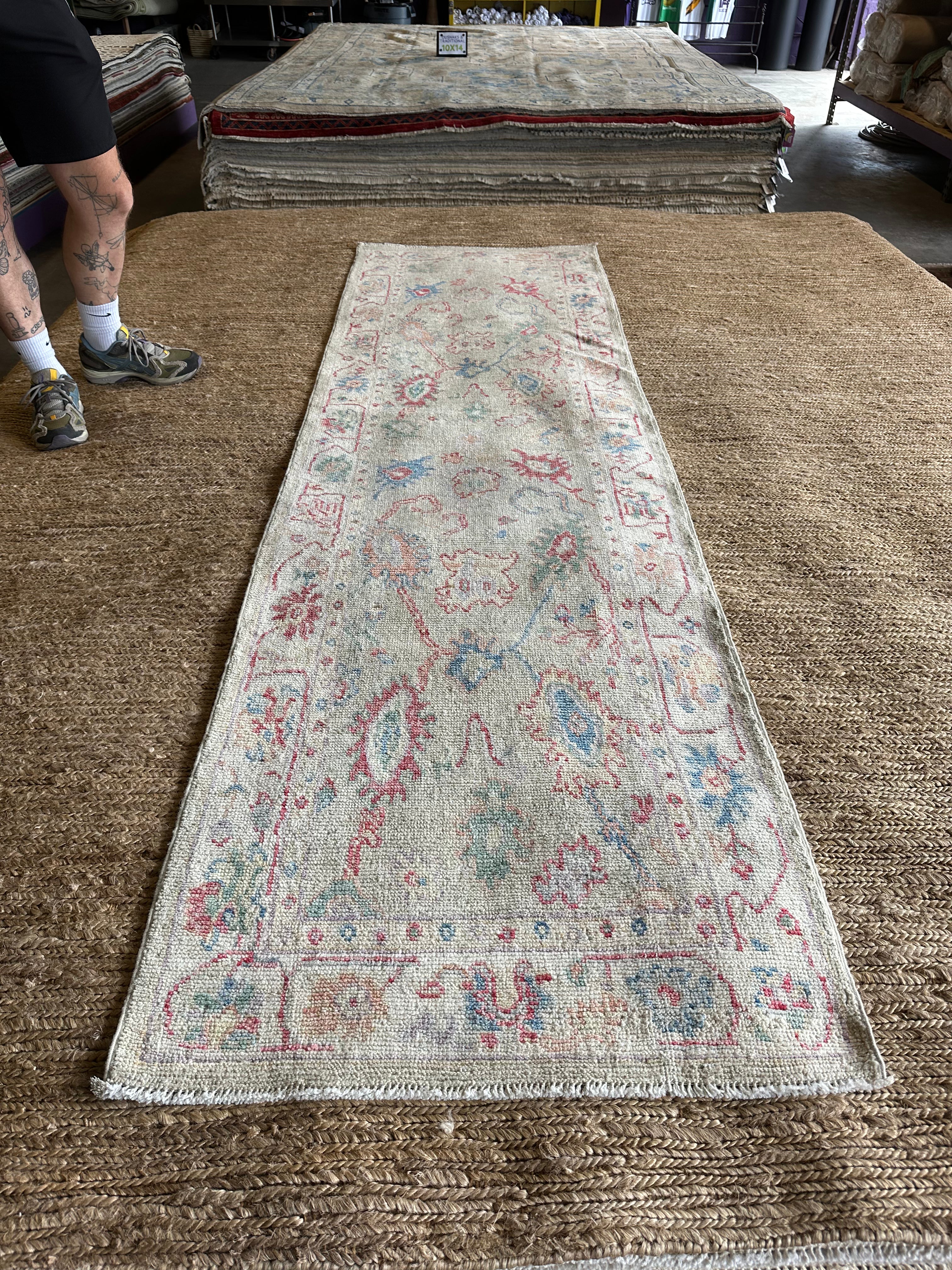 Nikki Sandler 2.7x8.11 Grey Red Whitewashed Afghani Oushak Runner