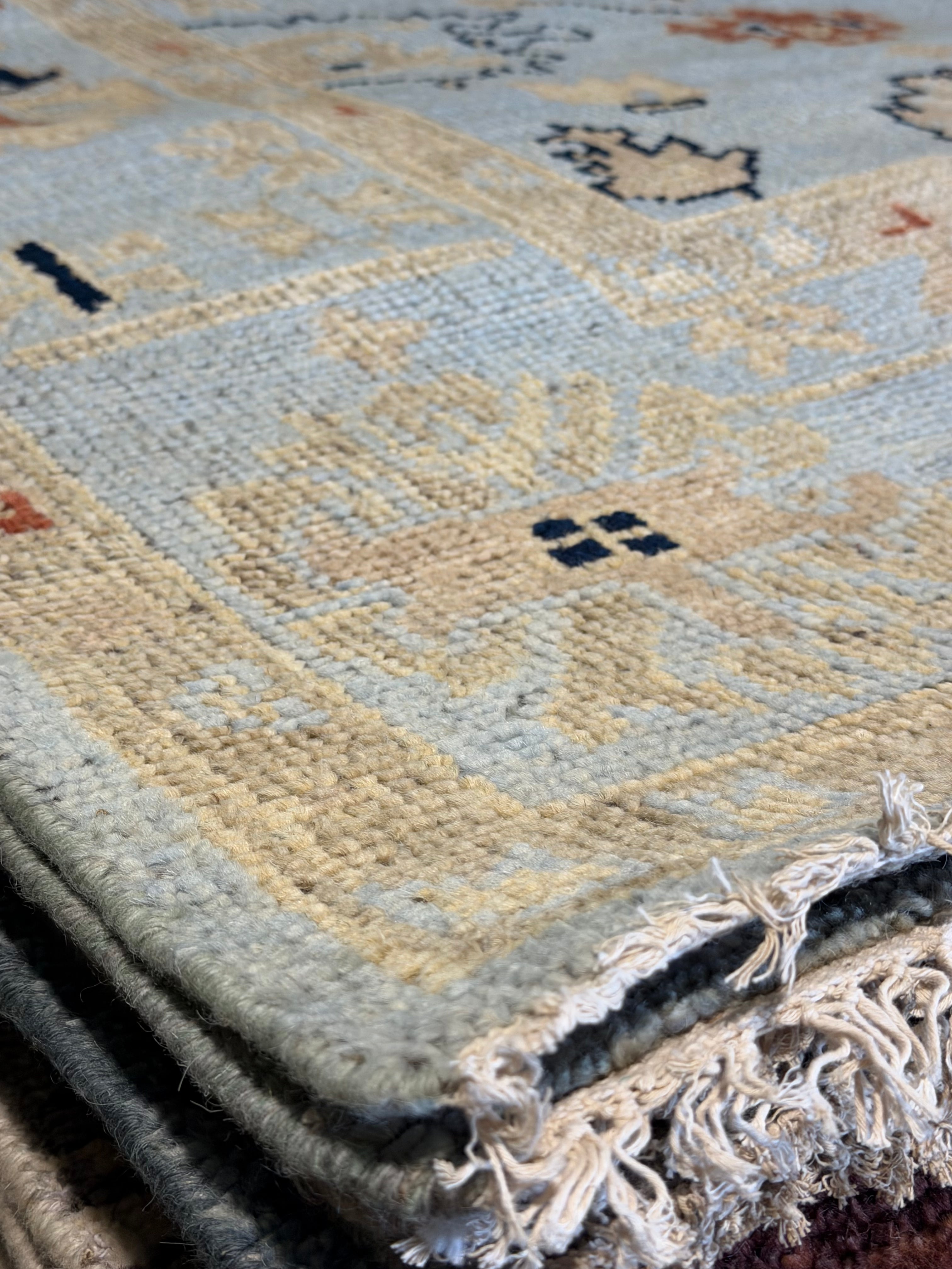 Kelly Bean 8x10 Blue Hand-Knotted Oushak Rug