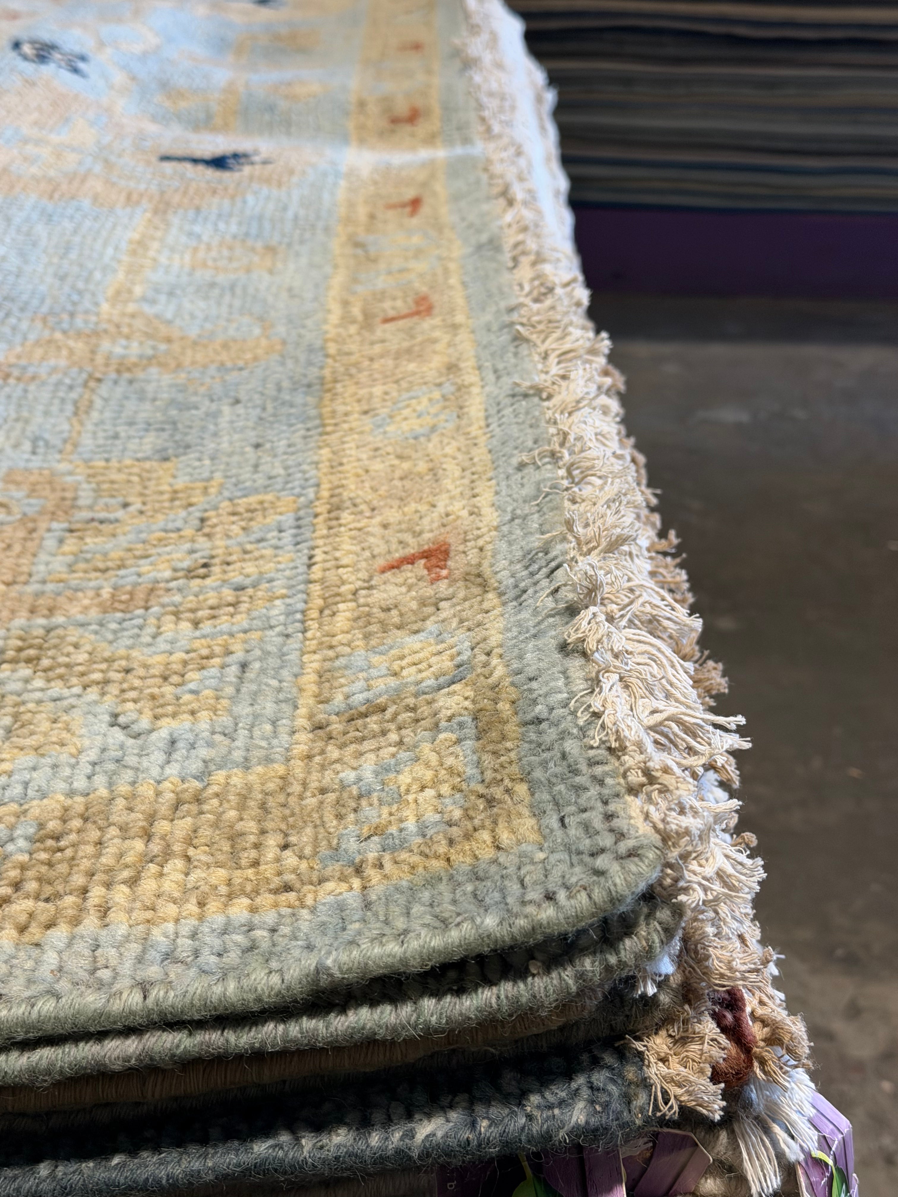 Kelly Bean 8x10 Blue Hand-Knotted Oushak Rug