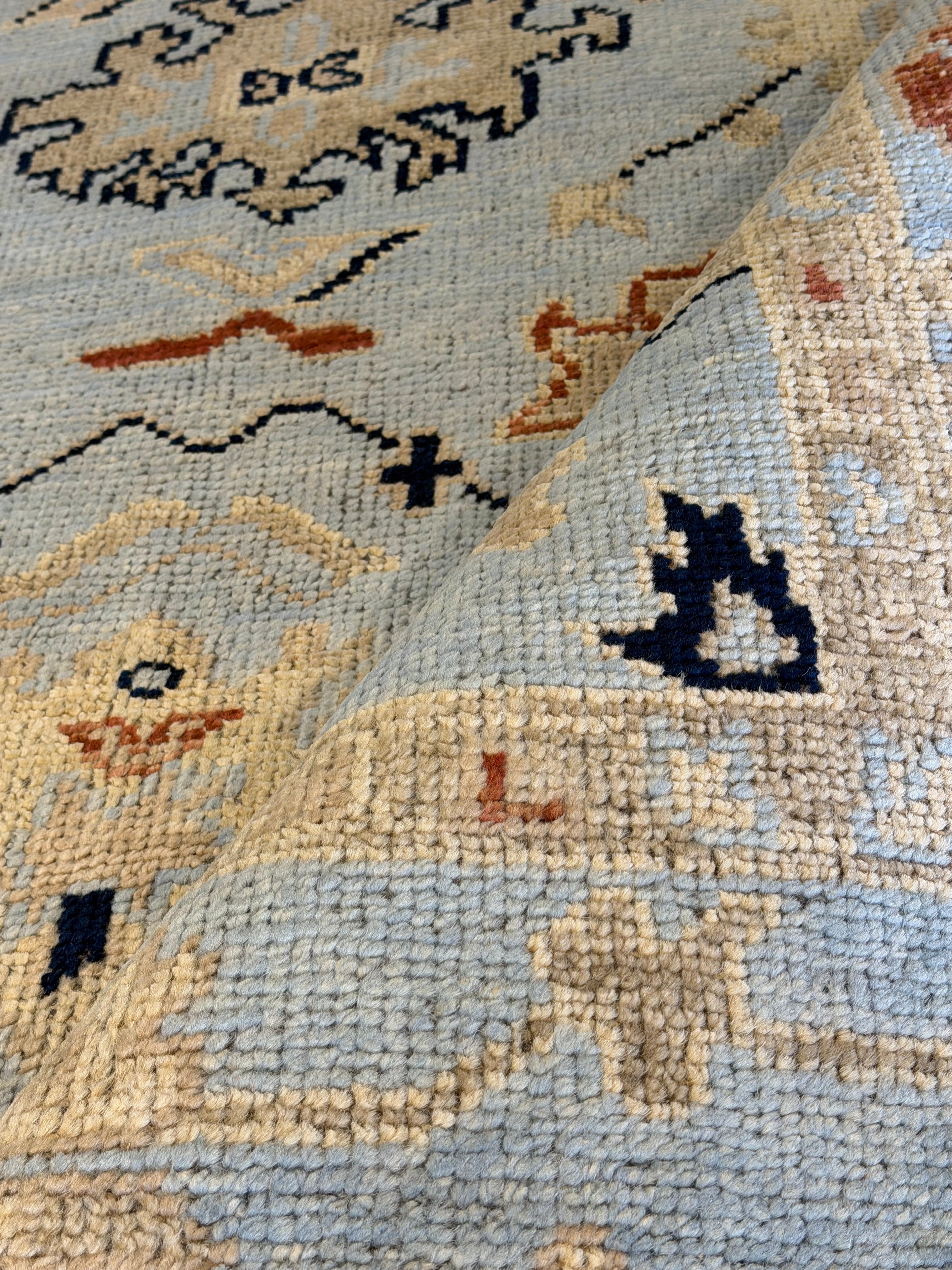 Kelly Bean 8x10 Blue Hand-Knotted Oushak Rug