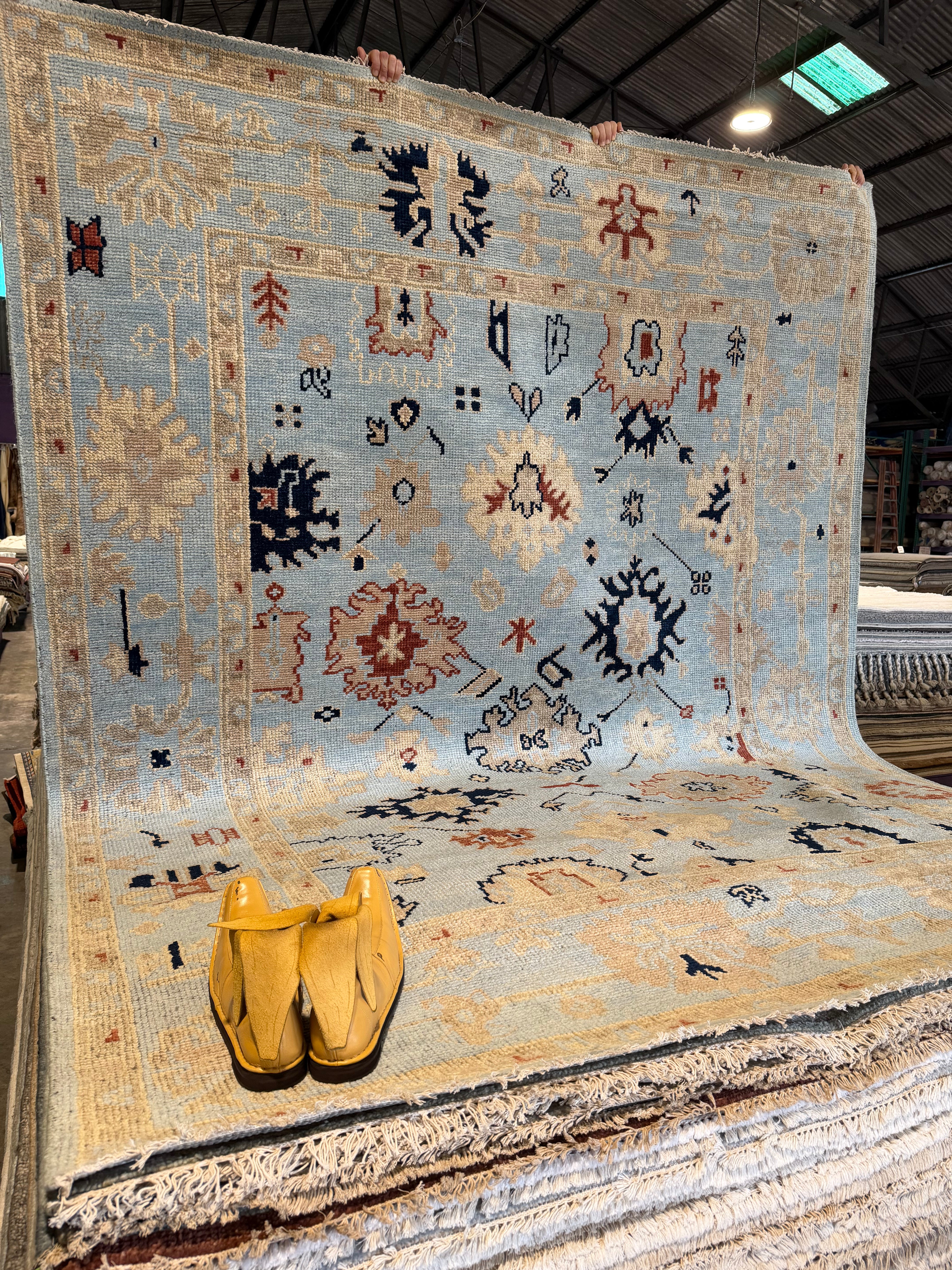 Kelly Bean 8x10 Blue Hand-Knotted Oushak Rug