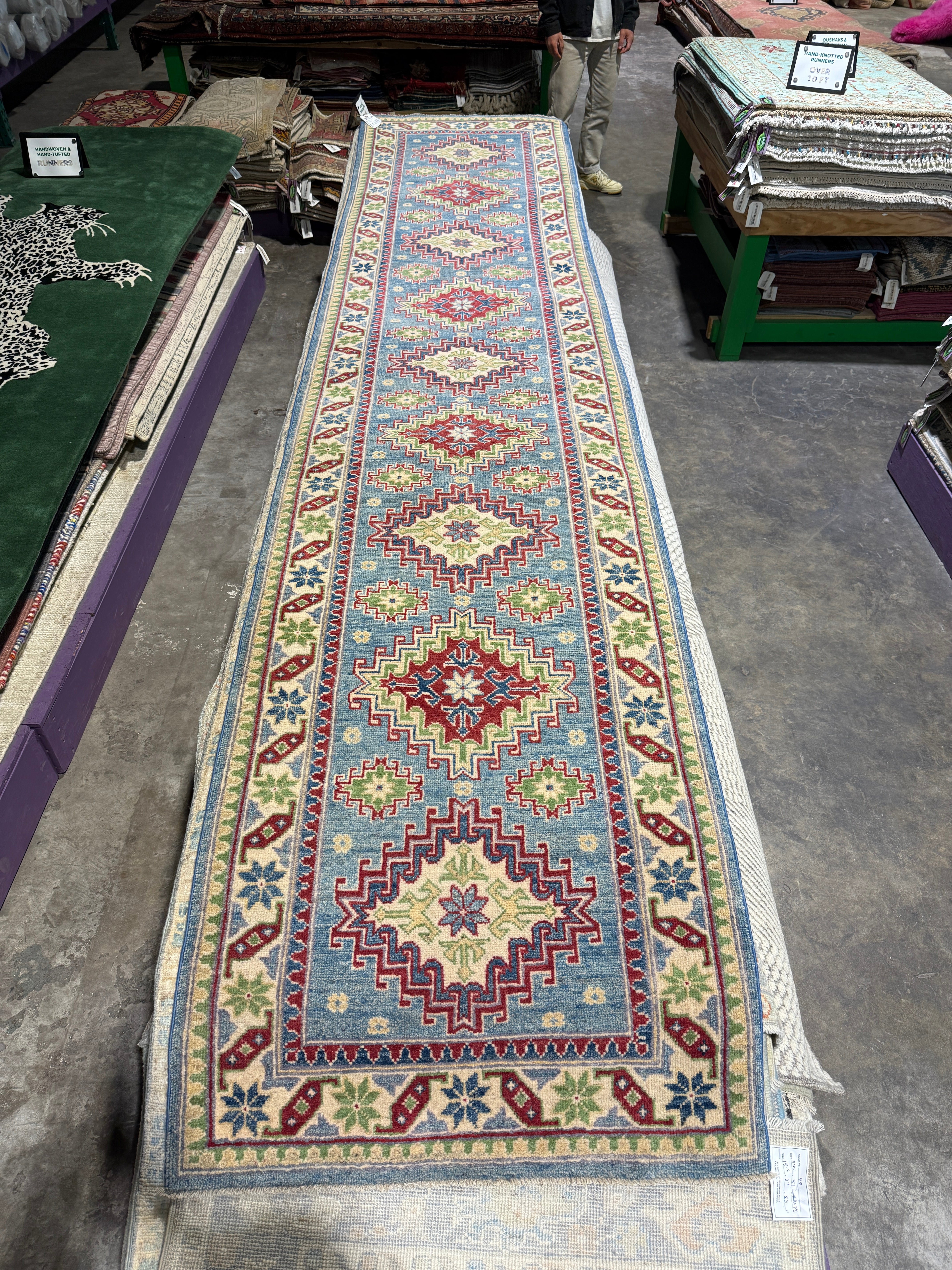 Priah Ferguson 2.9x12.7 Fine Kazak Blue and Green Runner