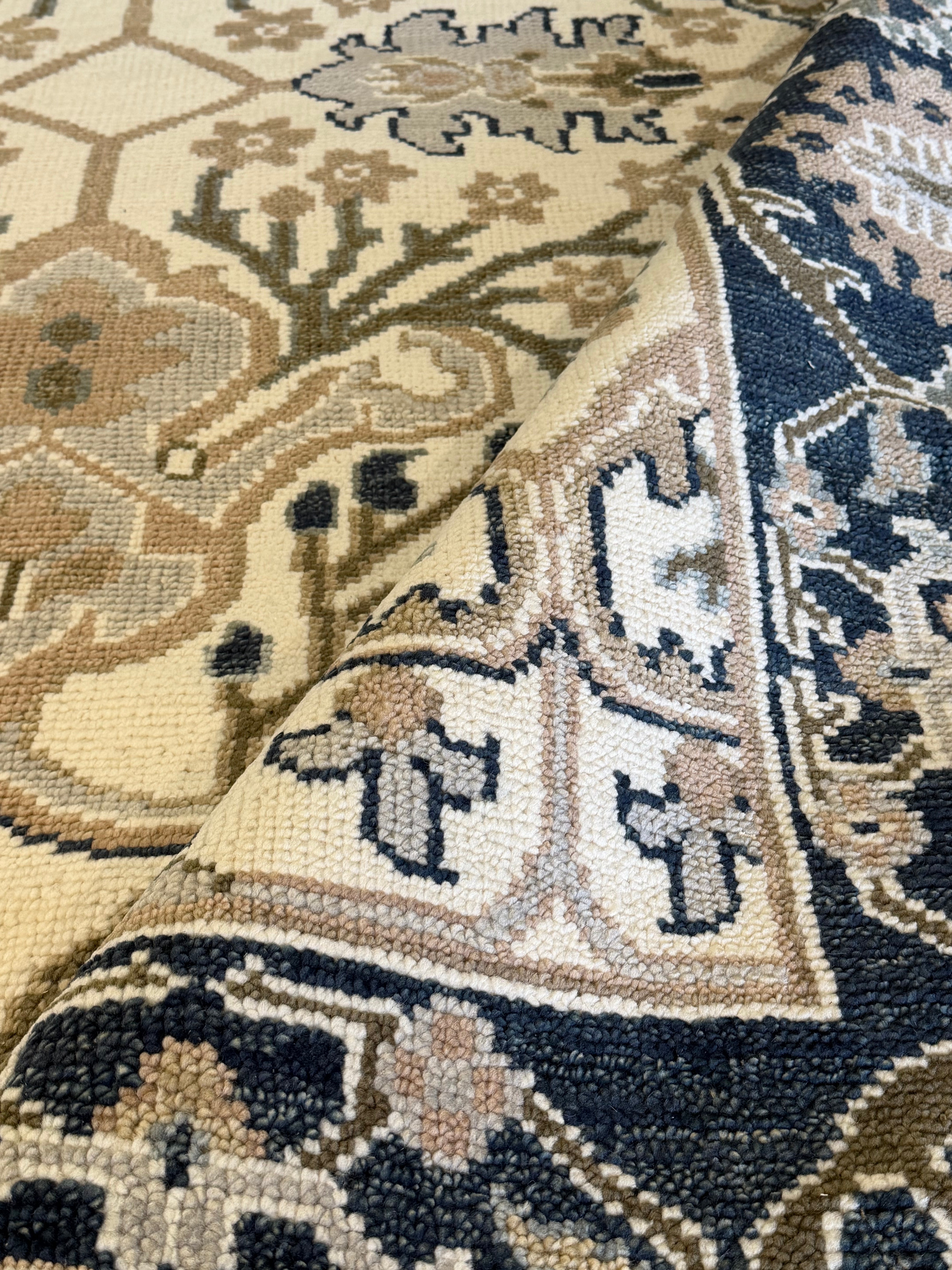 Brandy Putnam  8.3x10 Ivory and Dark Grey Hand-Knotted Oushak Rug