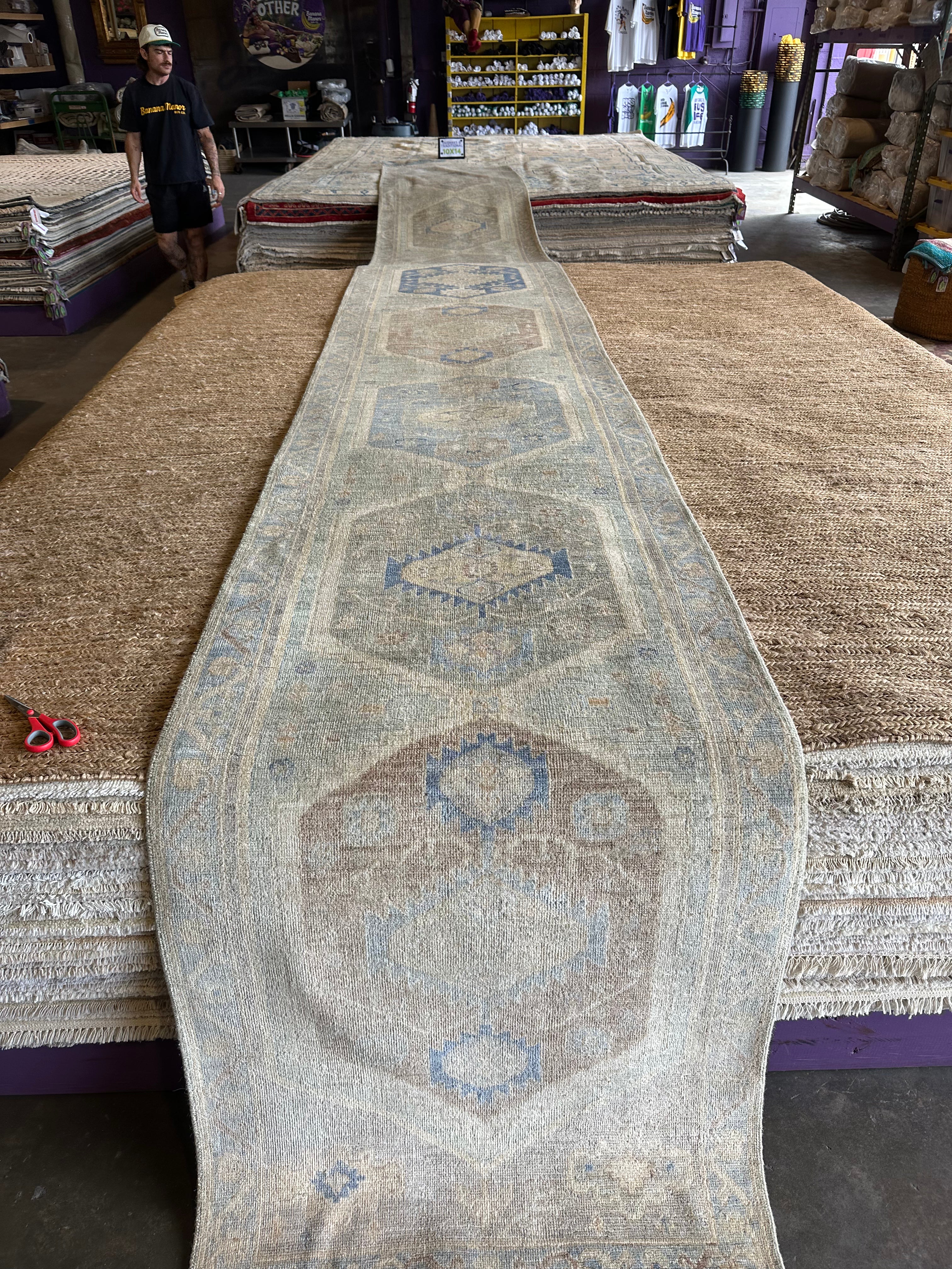 Alanna Bale 3.1x23.5 Grey Blue Whitewashed Afghani Oushak Runner
