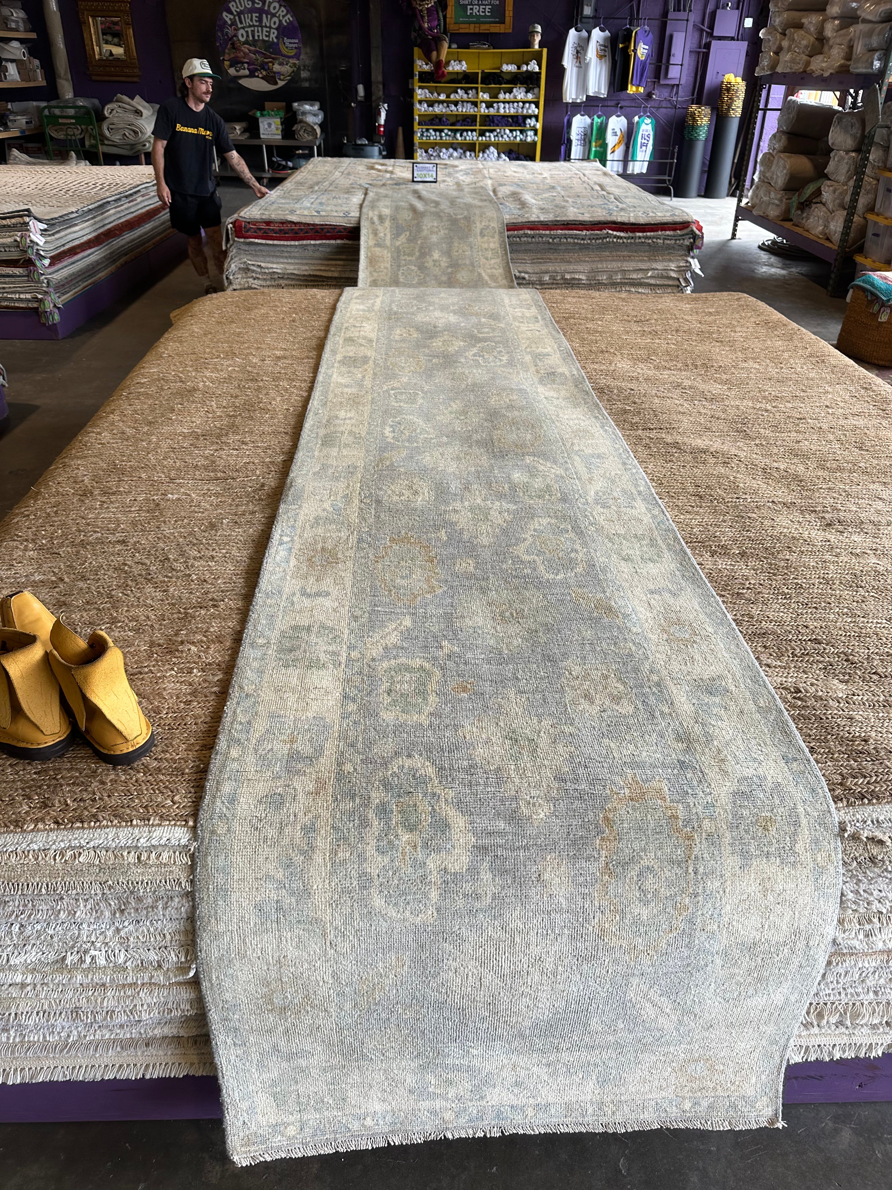 Kiki 3.1x23.7 Blue Whitewashed Afghani Oushak Runner