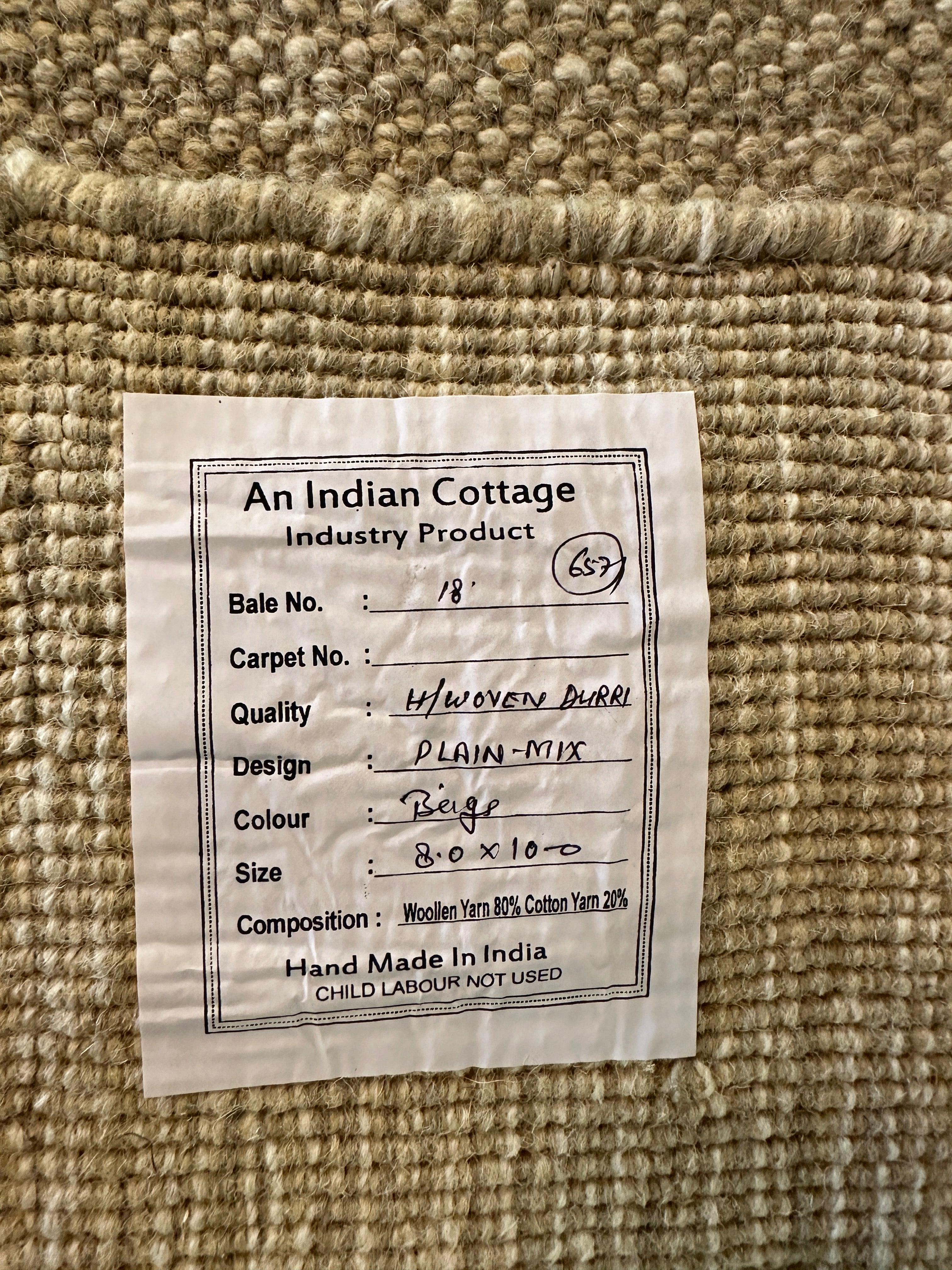 Tom Gilbert 8x10 Hand-Woven Durrie Textured Beige