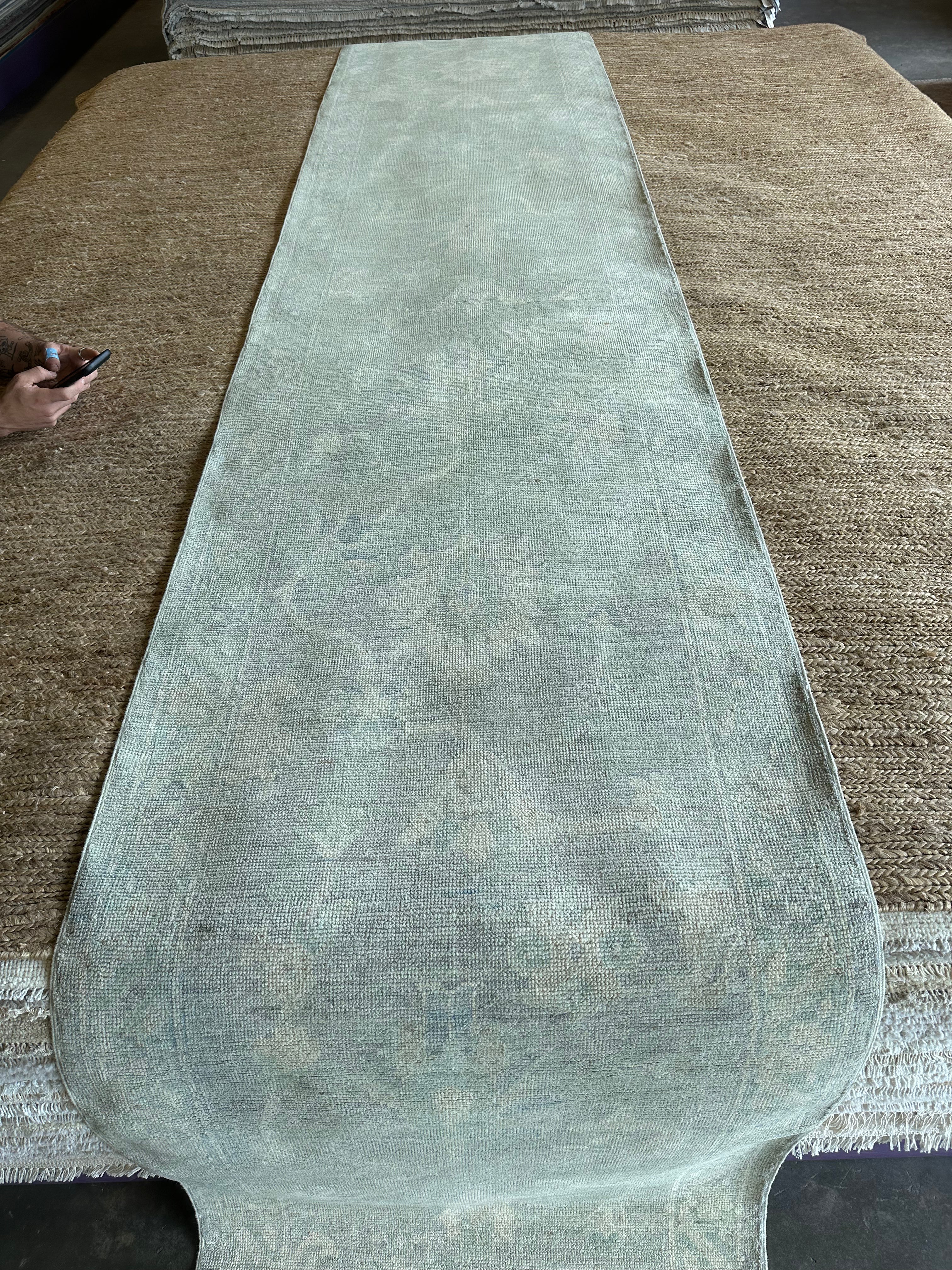 Jennifer Reddon 2.11x17.8 Blue Green Whitewashed Afghani Oushak Runner