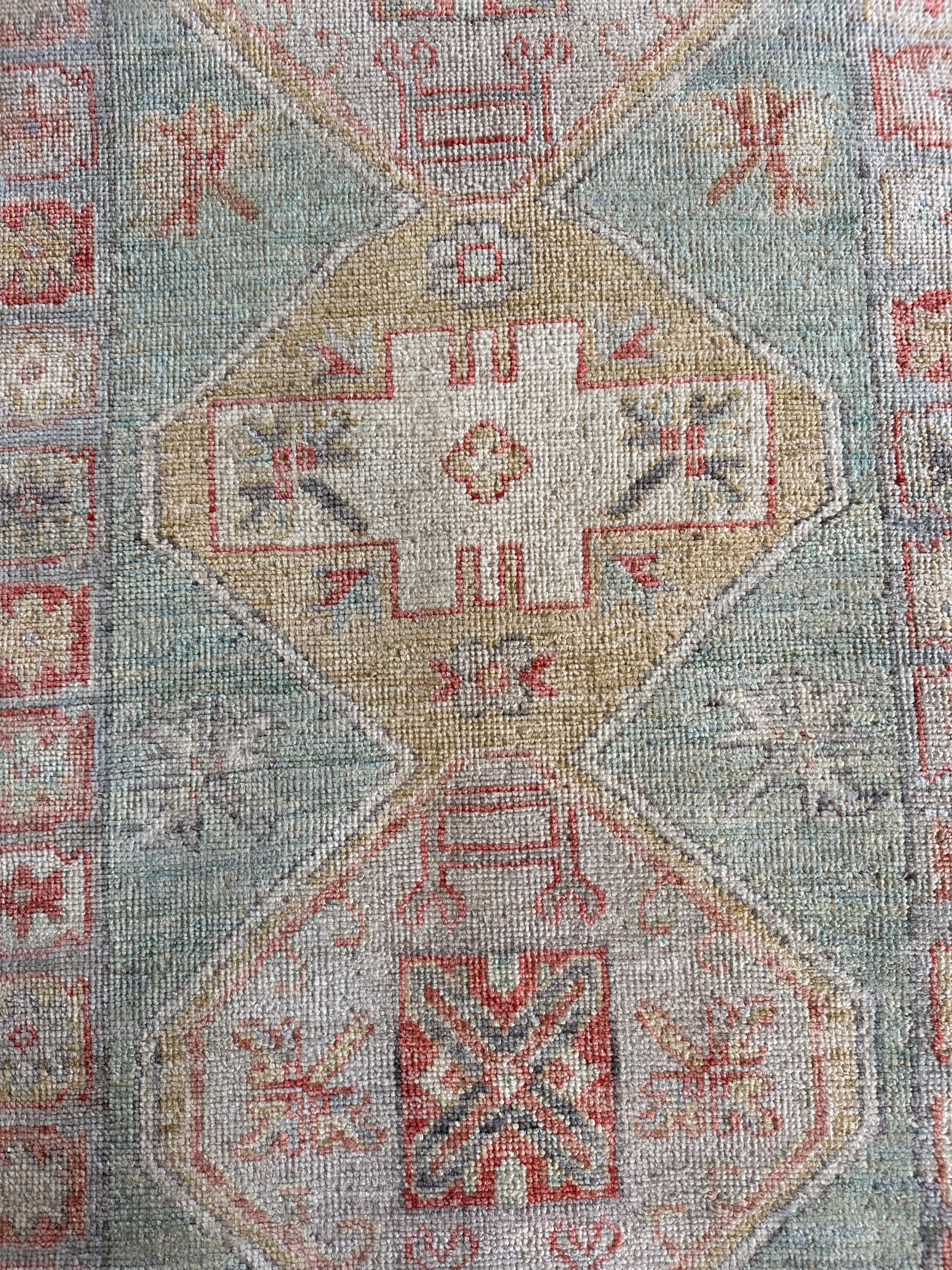 Rachel Mathews 3x11 Teal Red Whitewashed Afghani Oushak Runner