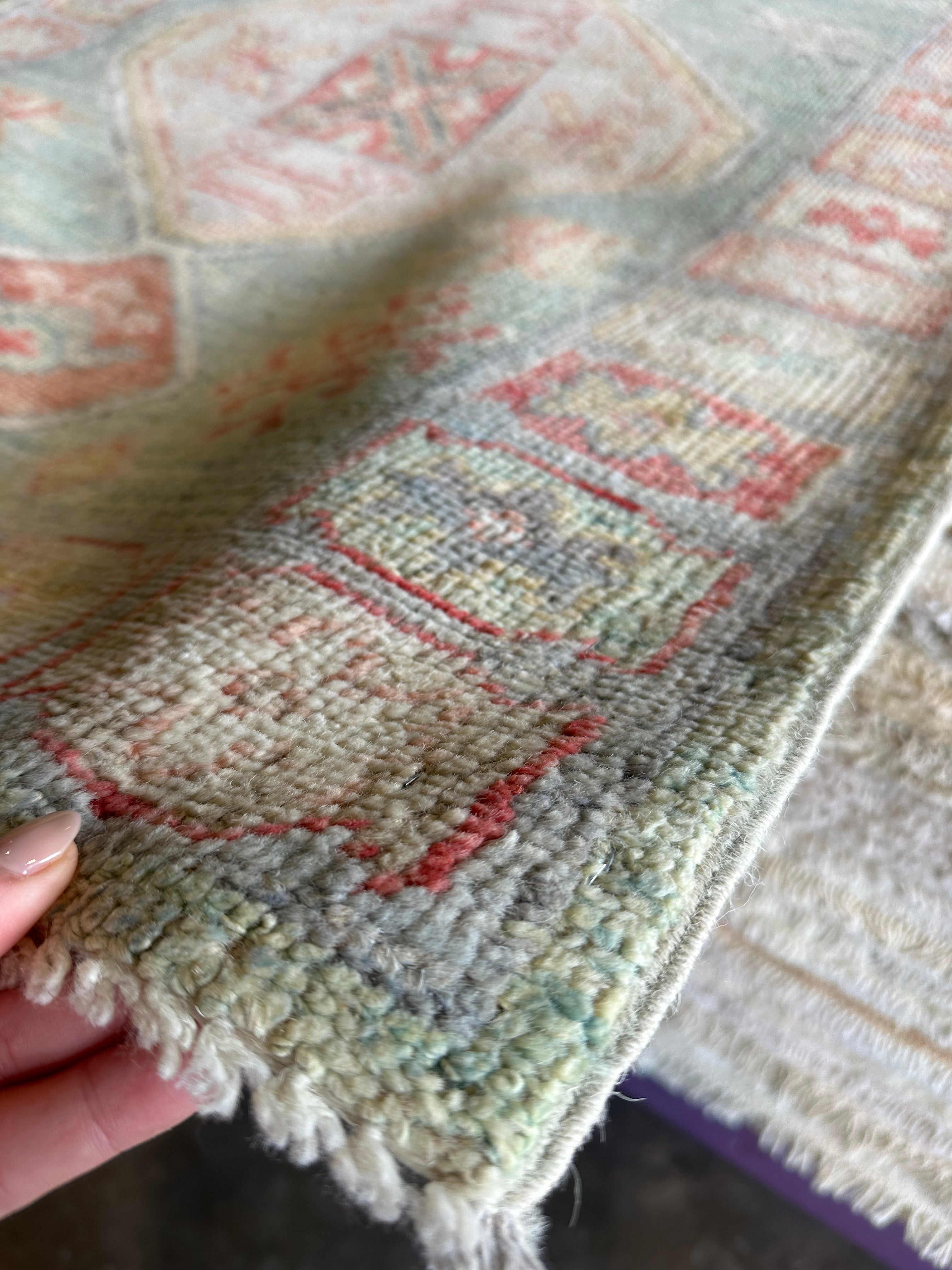 Rachel Mathews 3x11 Teal Red Whitewashed Afghani Oushak Runner