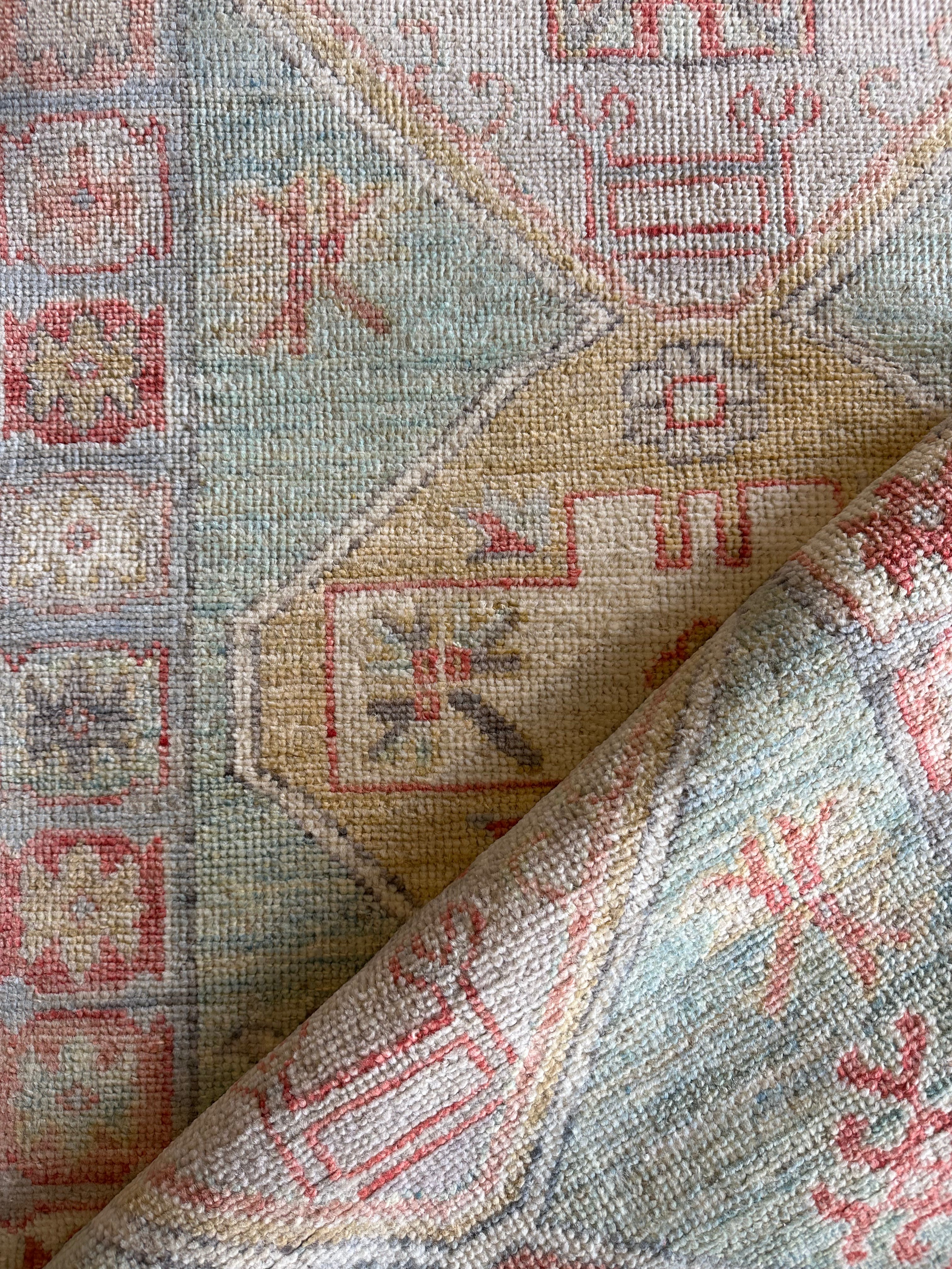Rachel Mathews 3x11 Teal Red Whitewashed Afghani Oushak Runner