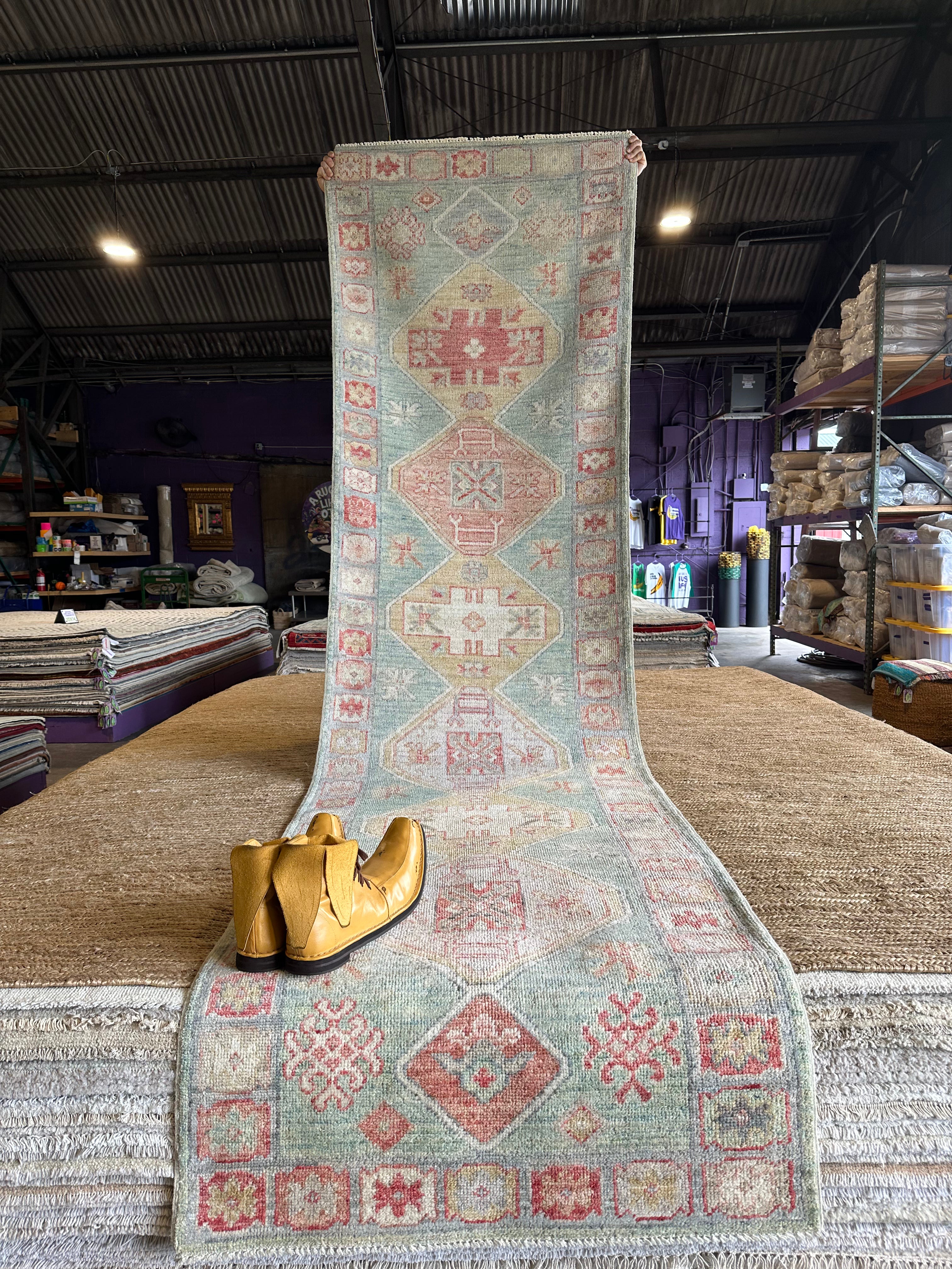 Rachel Mathews 3x11 Teal Red Whitewashed Afghani Oushak Runner