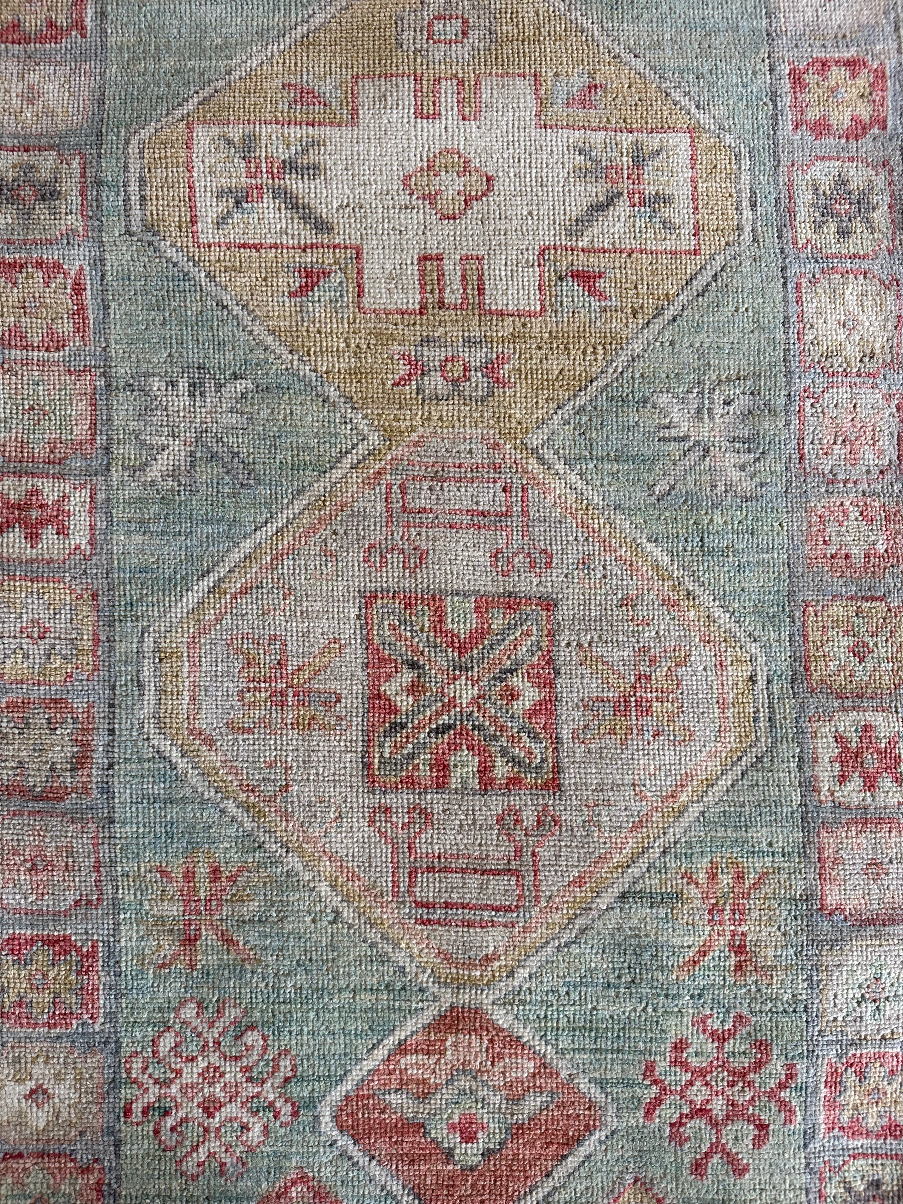 Anna Pogossyan 3x11.2 Teal Red Whitewashed Afghani Oushak Runner