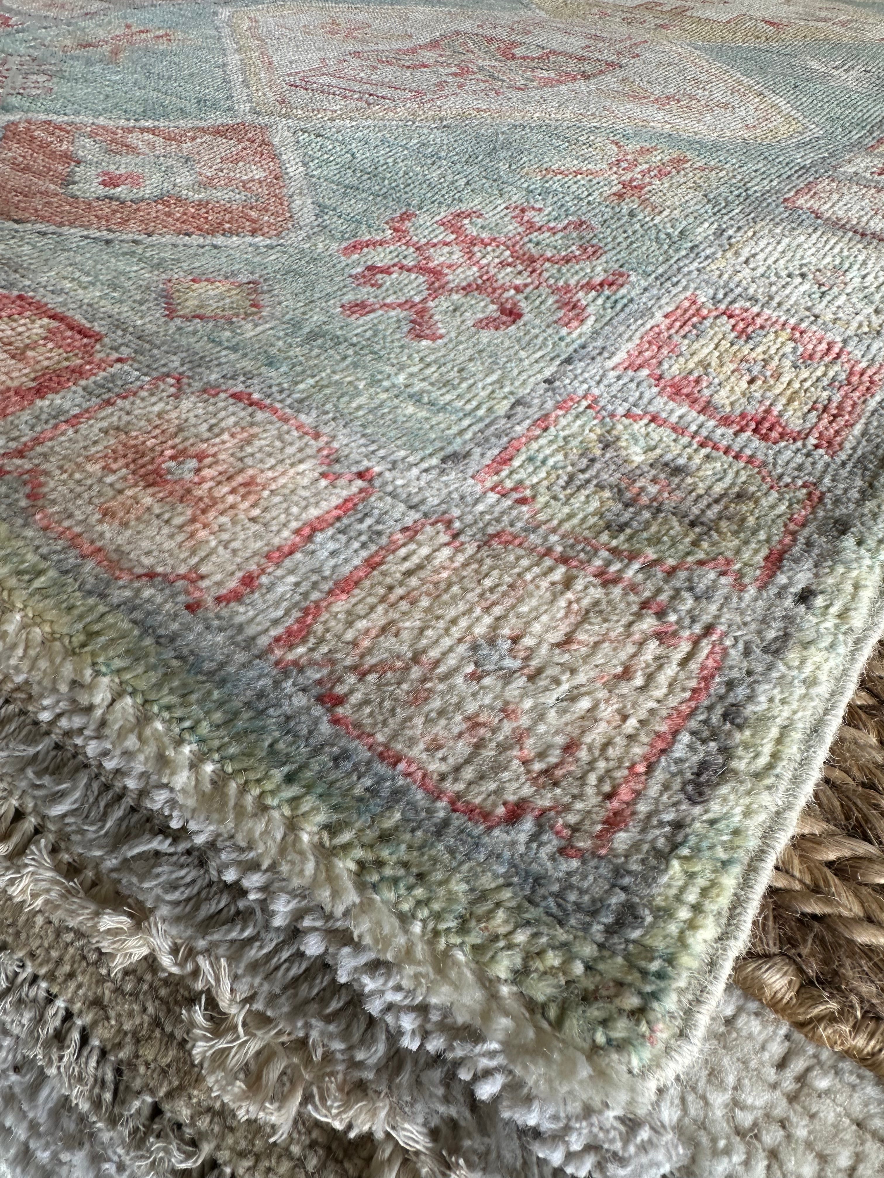 Anna Pogossyan 3x11.2 Teal Red Whitewashed Afghani Oushak Runner