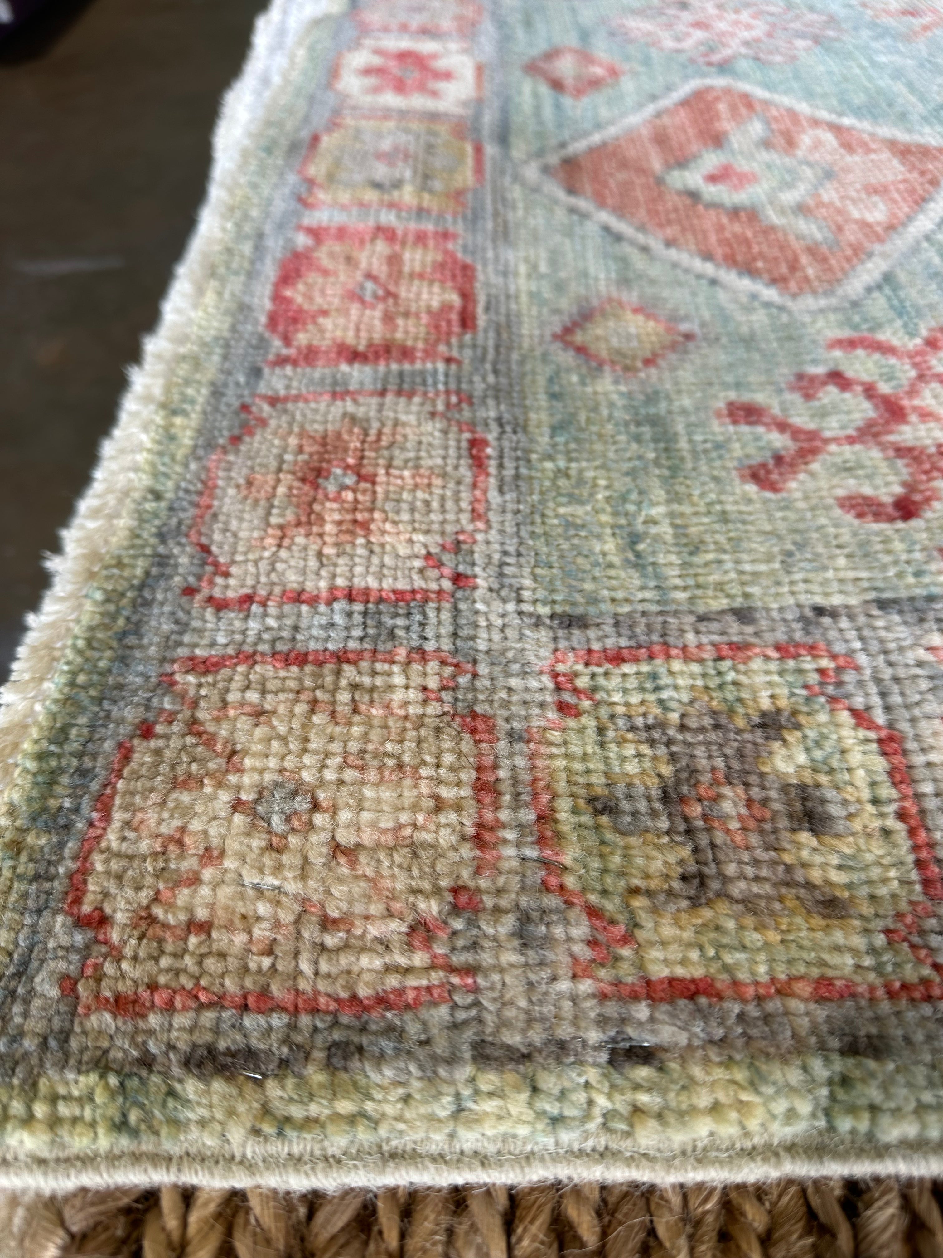 Anna Pogossyan 3x11.2 Teal Red Whitewashed Afghani Oushak Runner