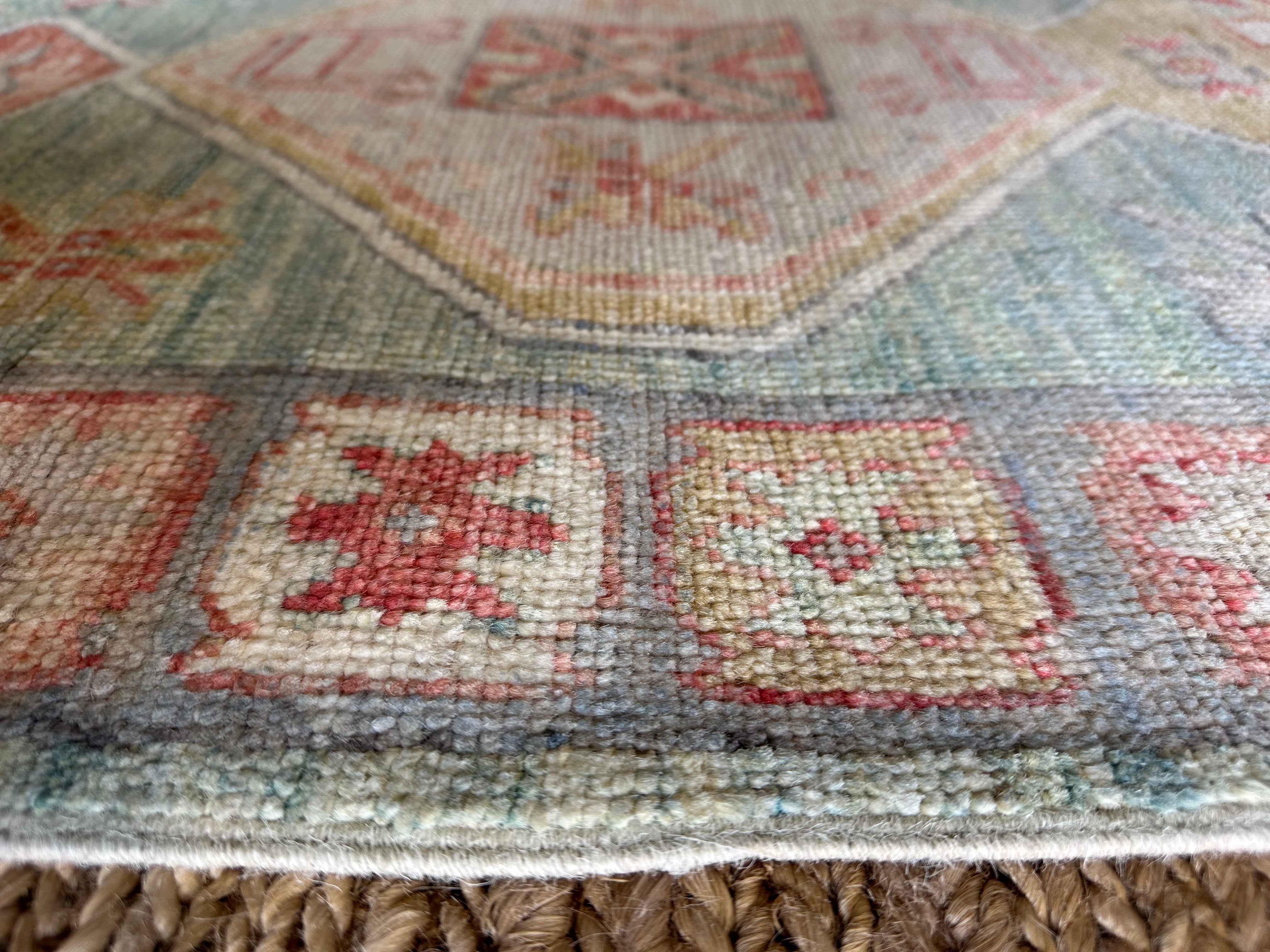 Anna Pogossyan 3x11.2 Teal Red Whitewashed Afghani Oushak Runner