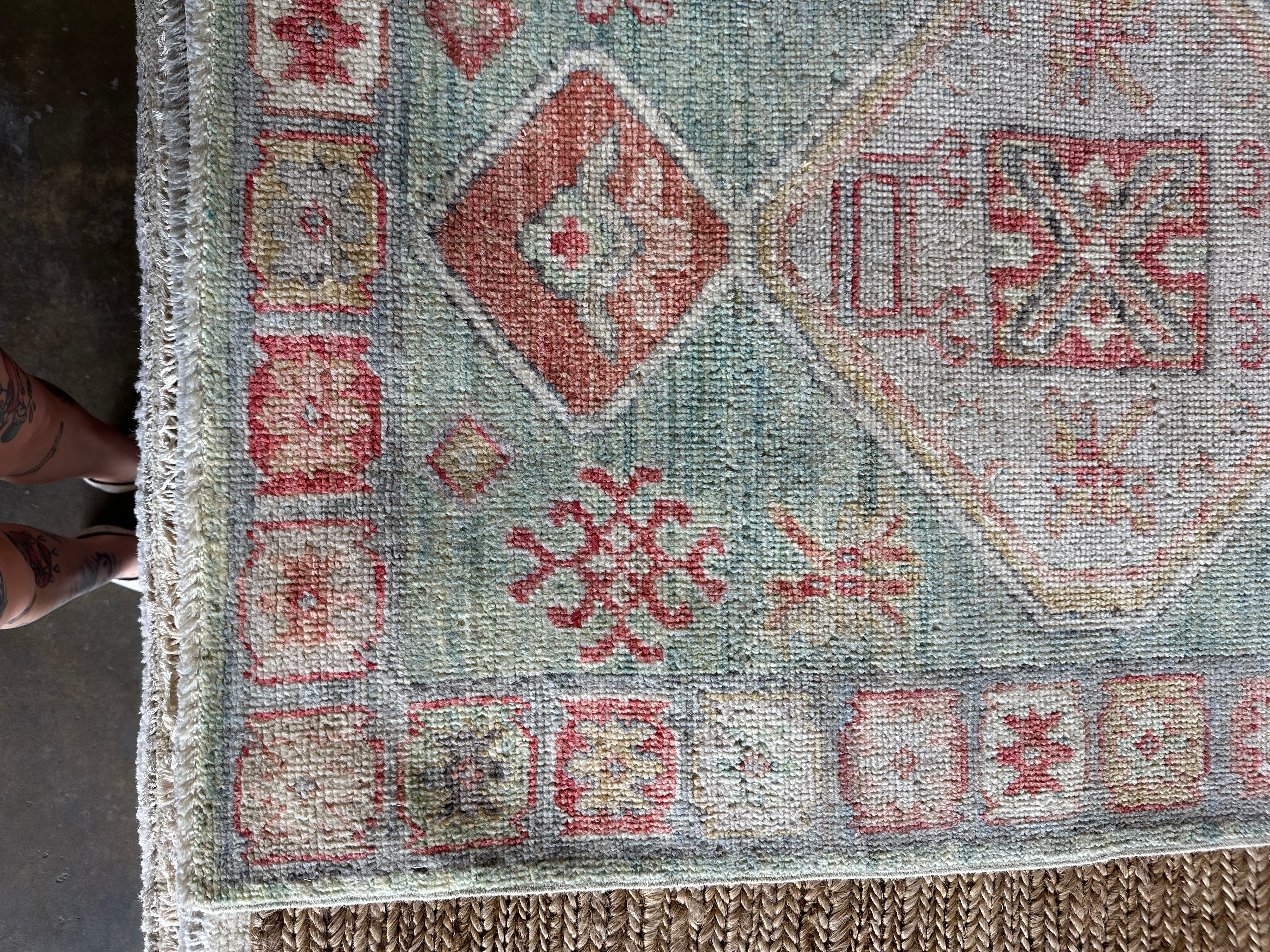 Anna Pogossyan 3x11.2 Teal Red Whitewashed Afghani Oushak Runner