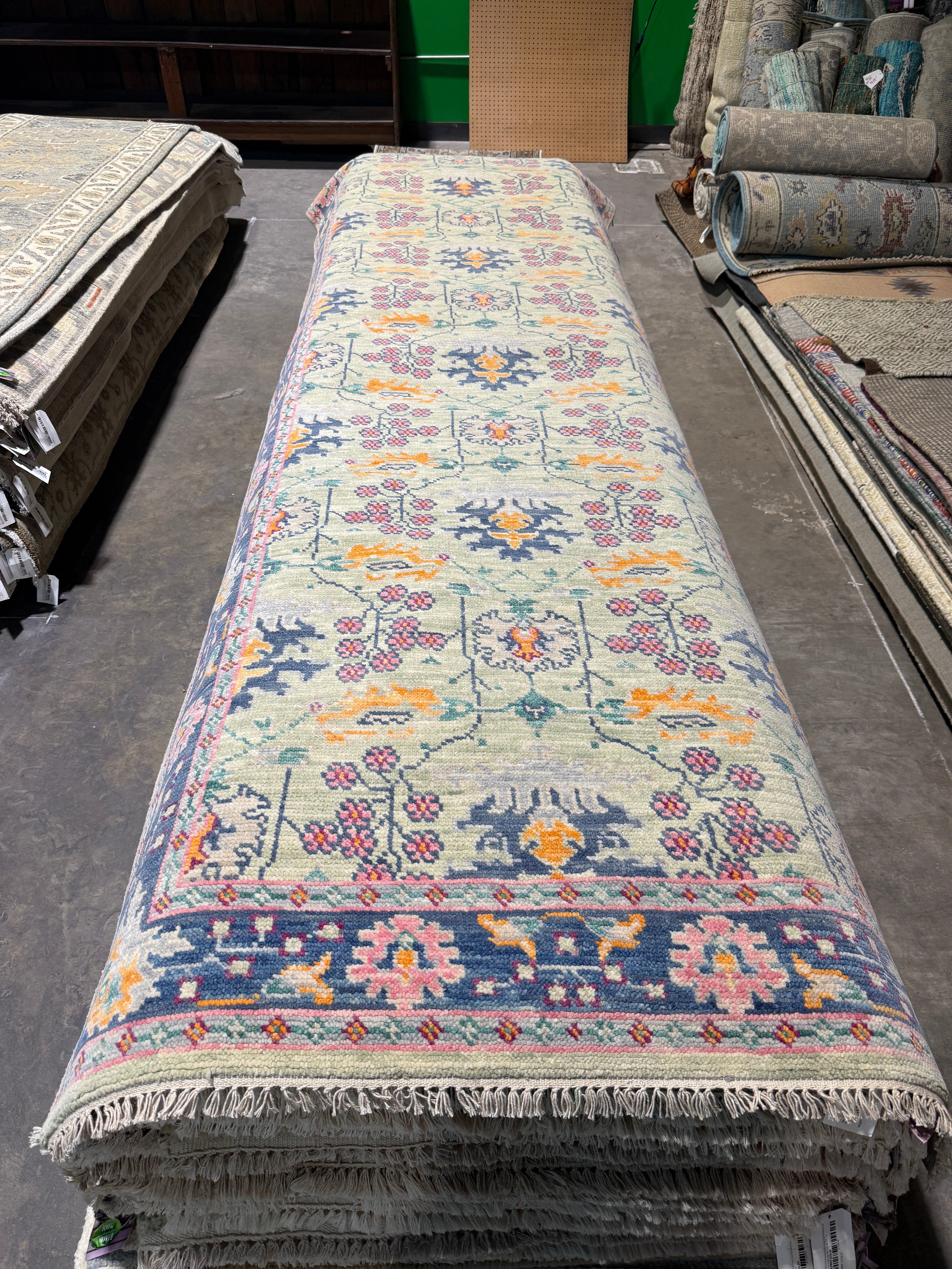 Ava Telek 4x12 Green Hand-Knotted Oushak Runner