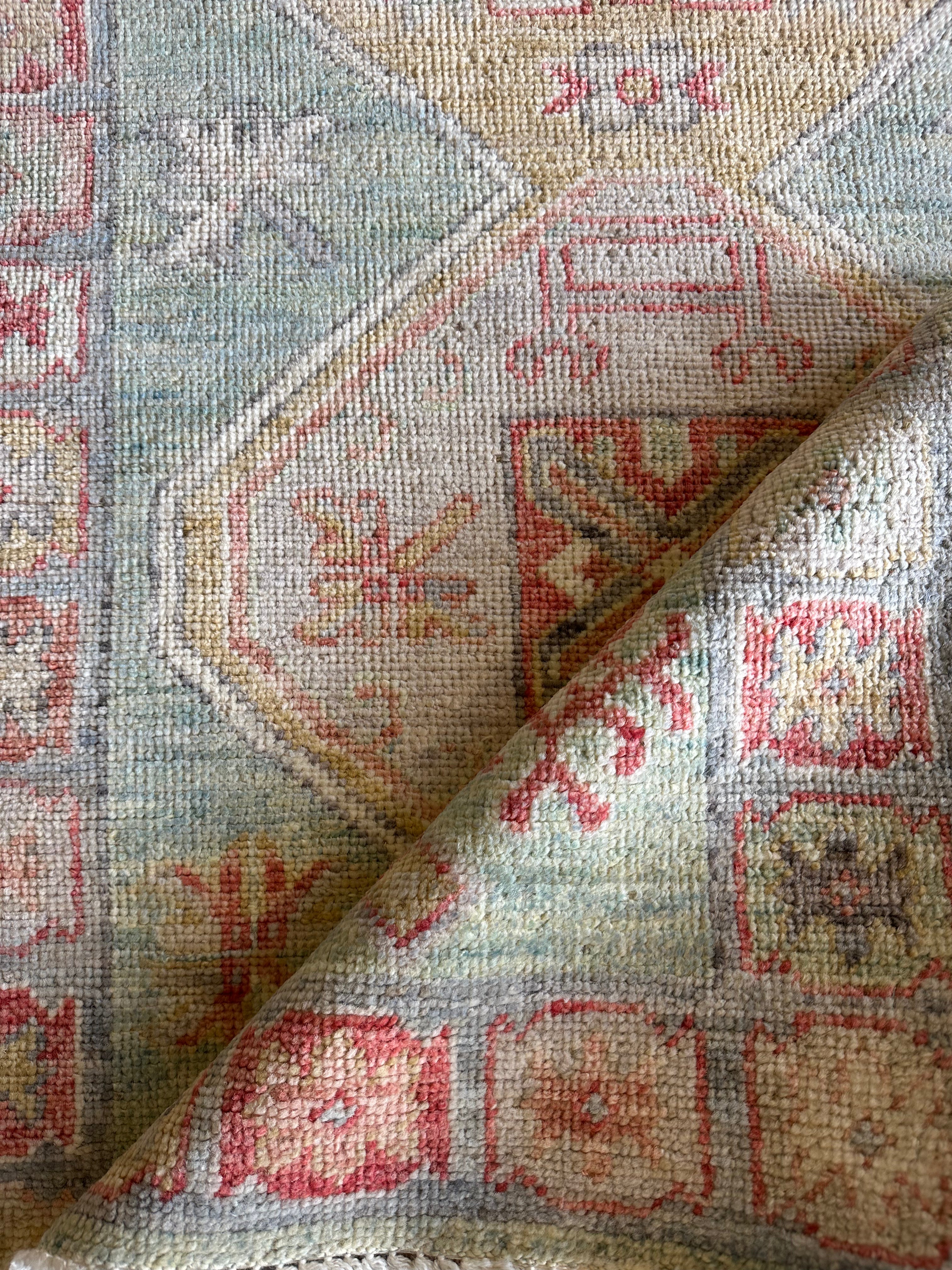 Anna Pogossyan 3x11.2 Teal Red Whitewashed Afghani Oushak Runner