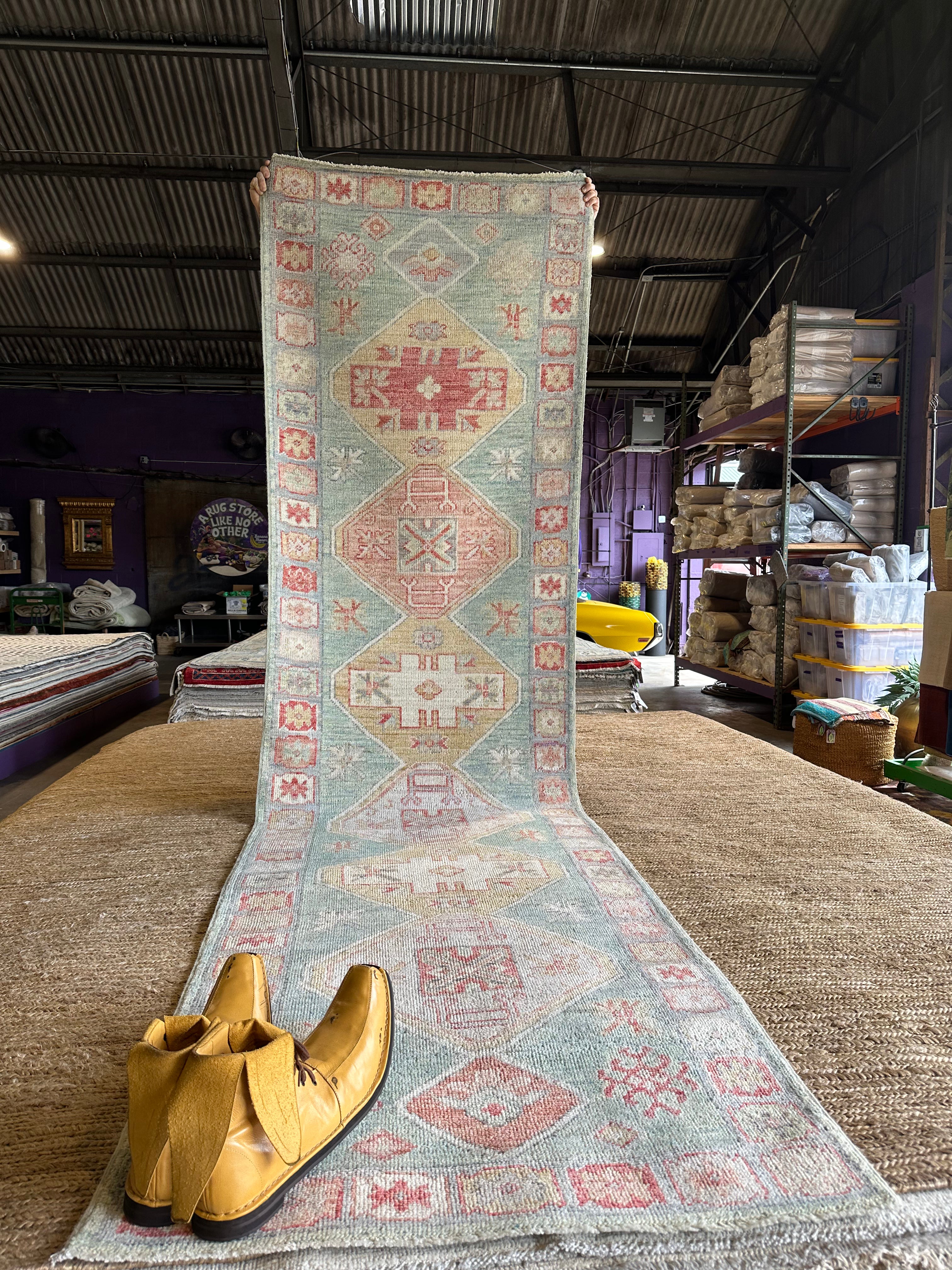 Anna Pogossyan 3x11.2 Teal Red Whitewashed Afghani Oushak Runner