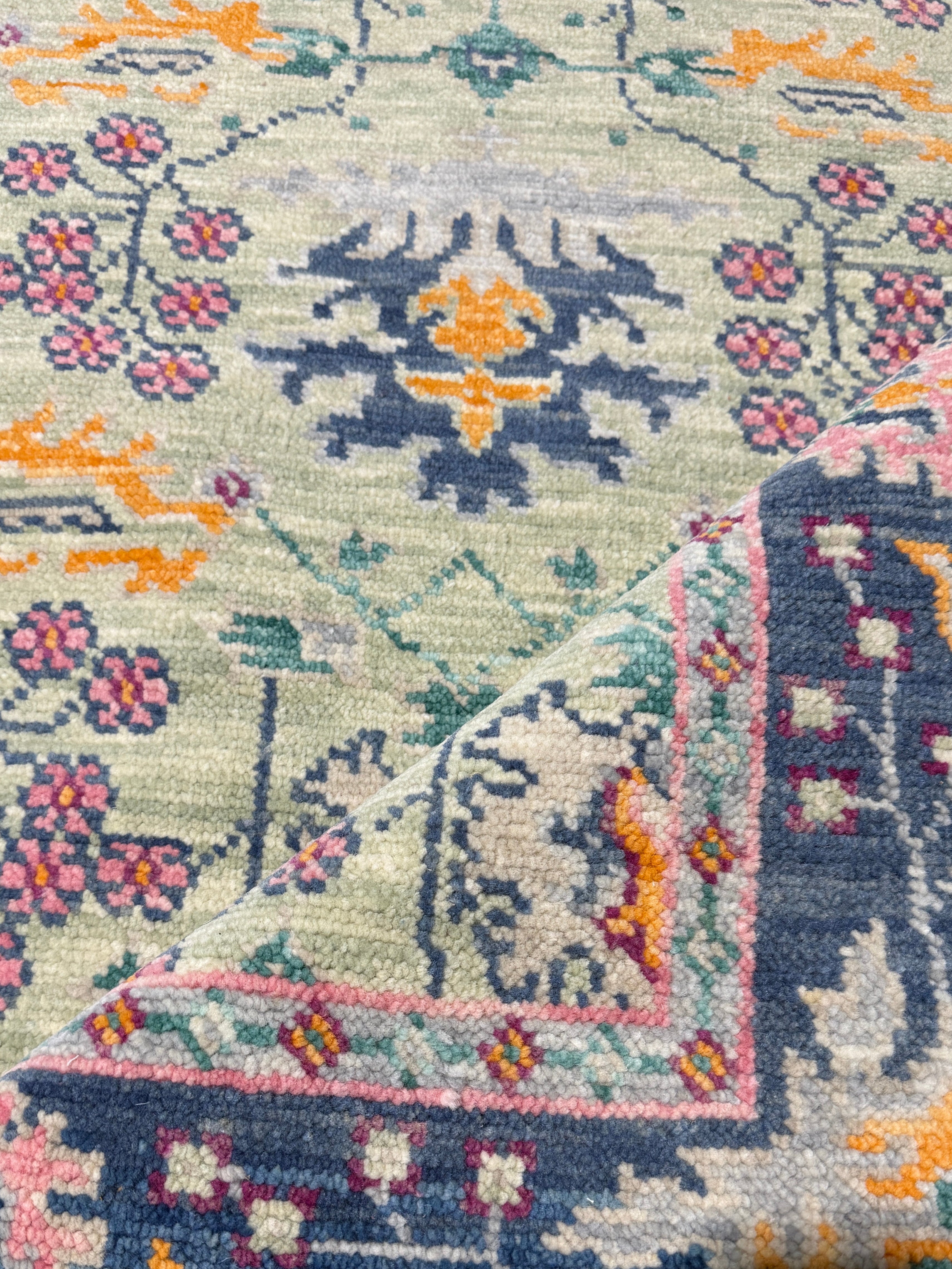 Ava Telek 4x12 Green Hand-Knotted Oushak Runner