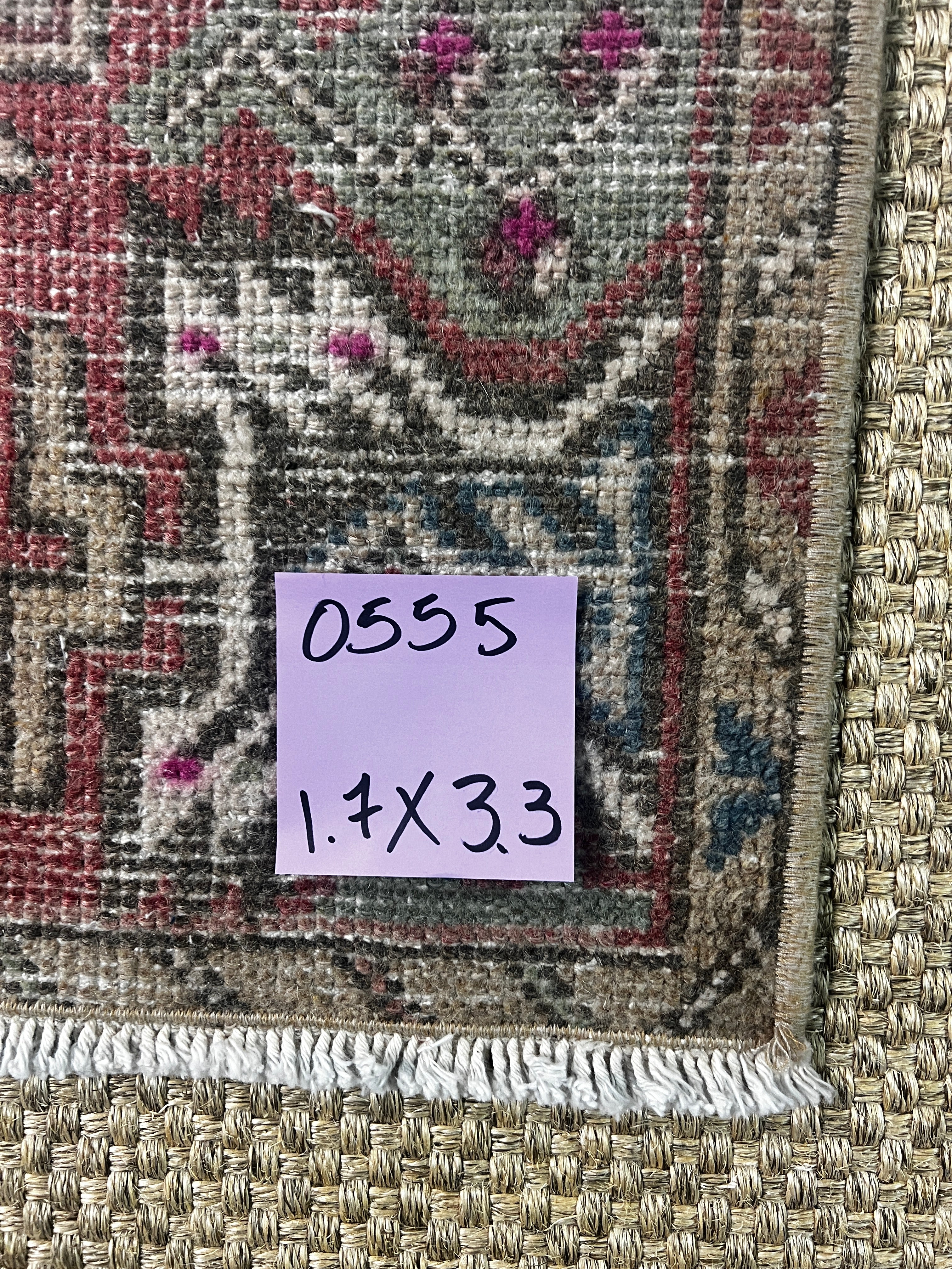 Vintage 1.8x3 Turkish Oushak Red and Gray Small Rug