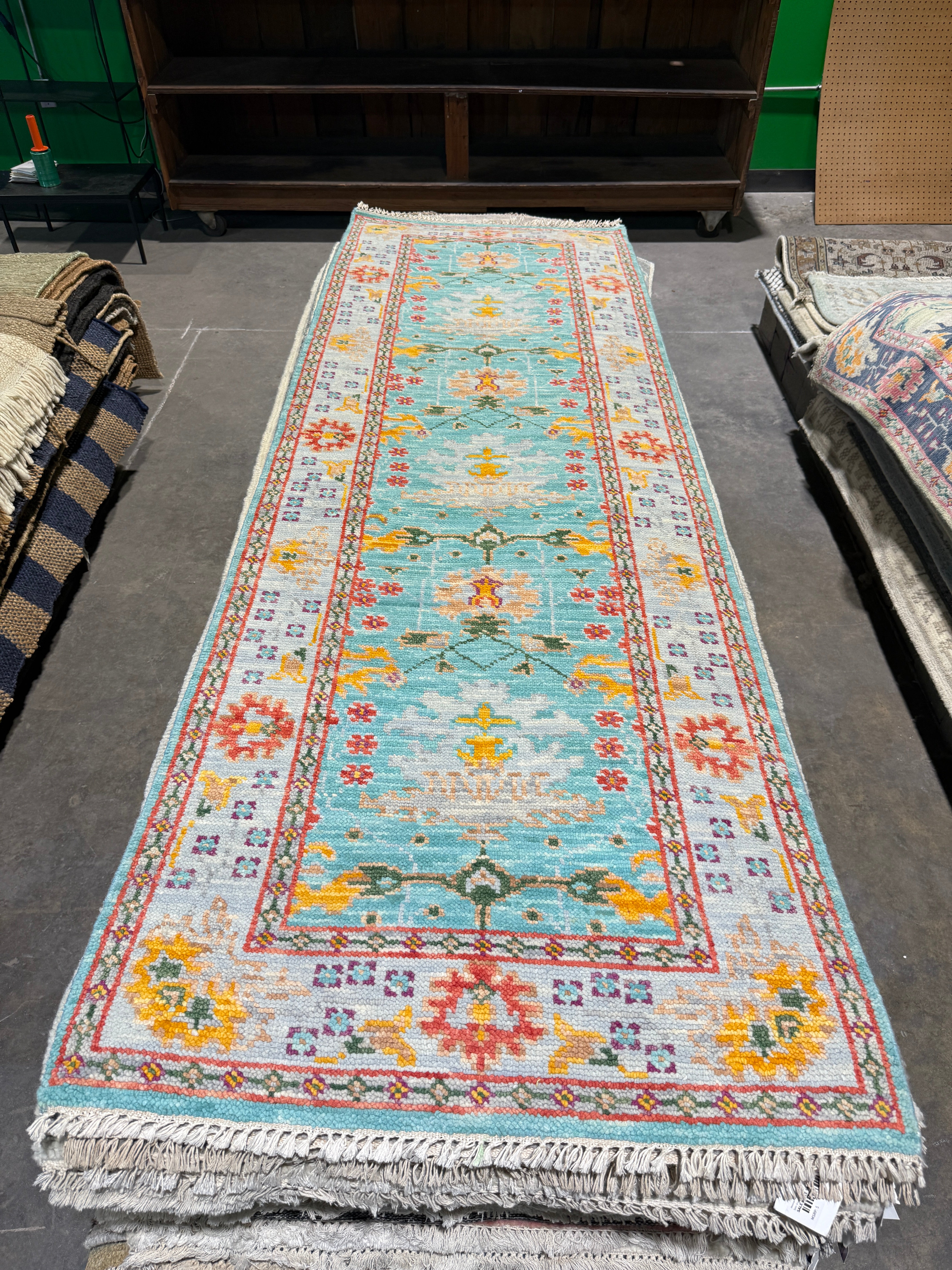 June 2.9x8 Blue Hand-Knotted Oushak Runner