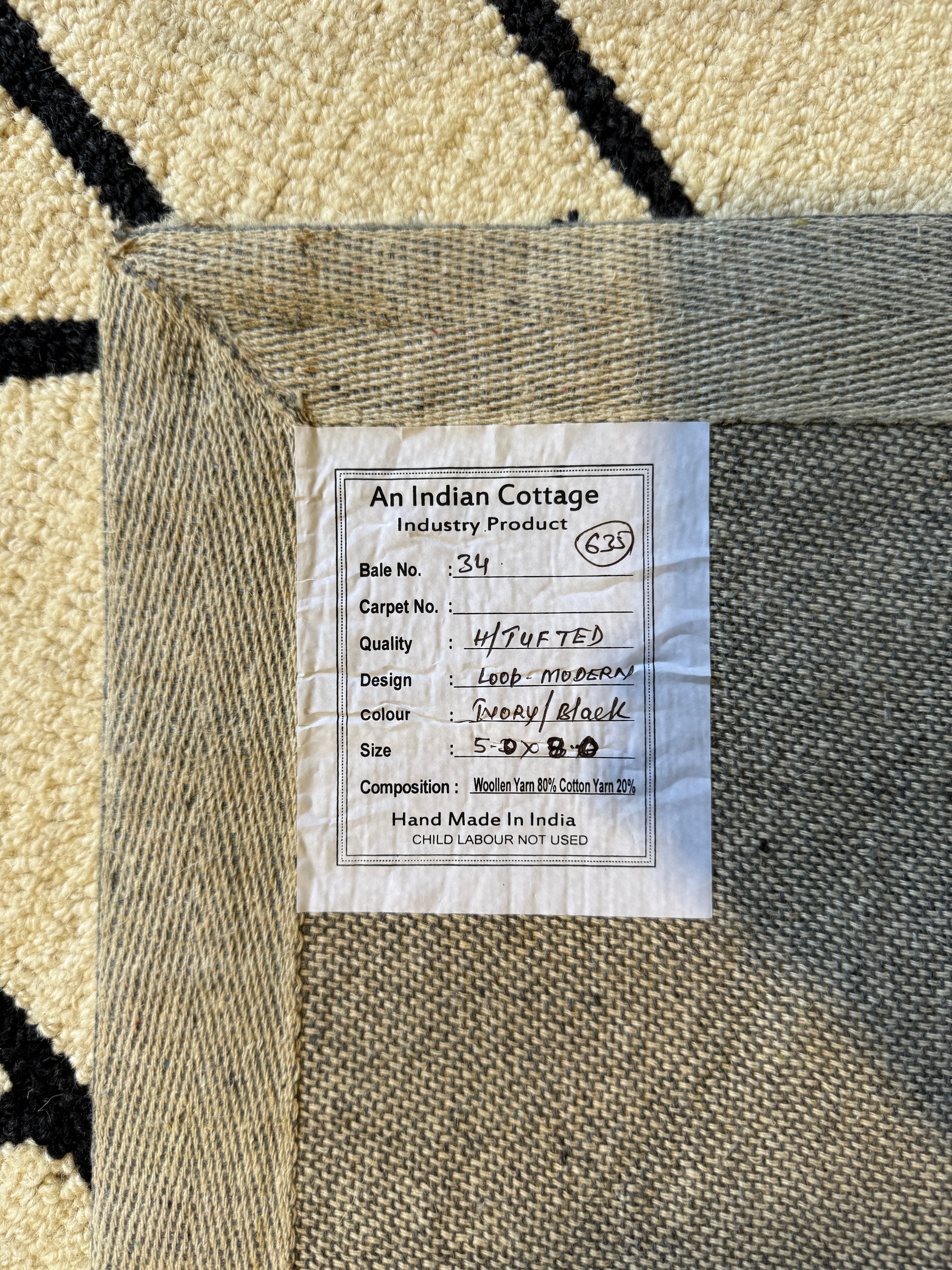 Quintron 5x8 Hand-Tufted Ivory & Black High Low