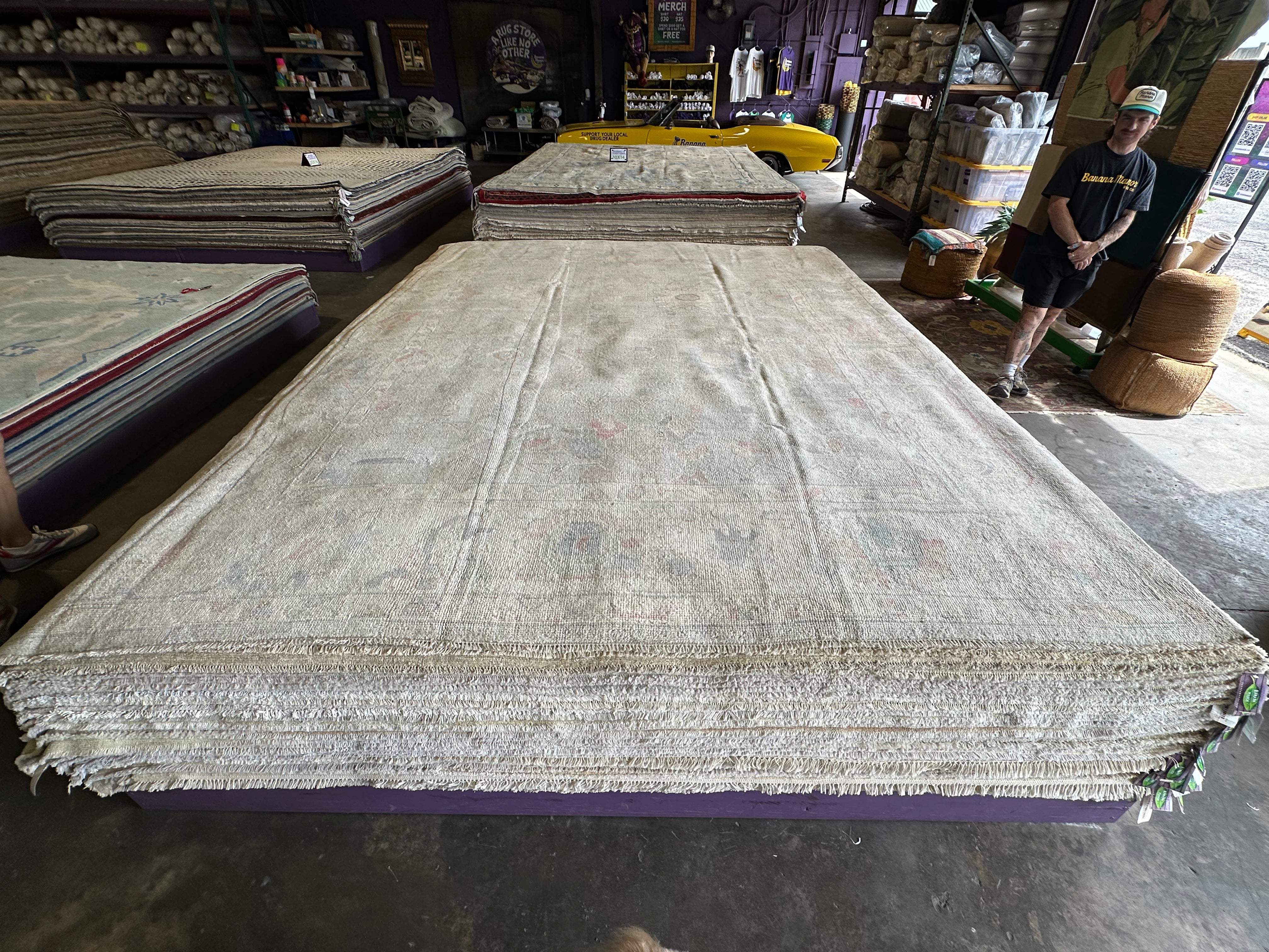 DJ Kiki LeFreak 8.9x12 Pink & Blue Whitewashed Afghani Oushak Rug