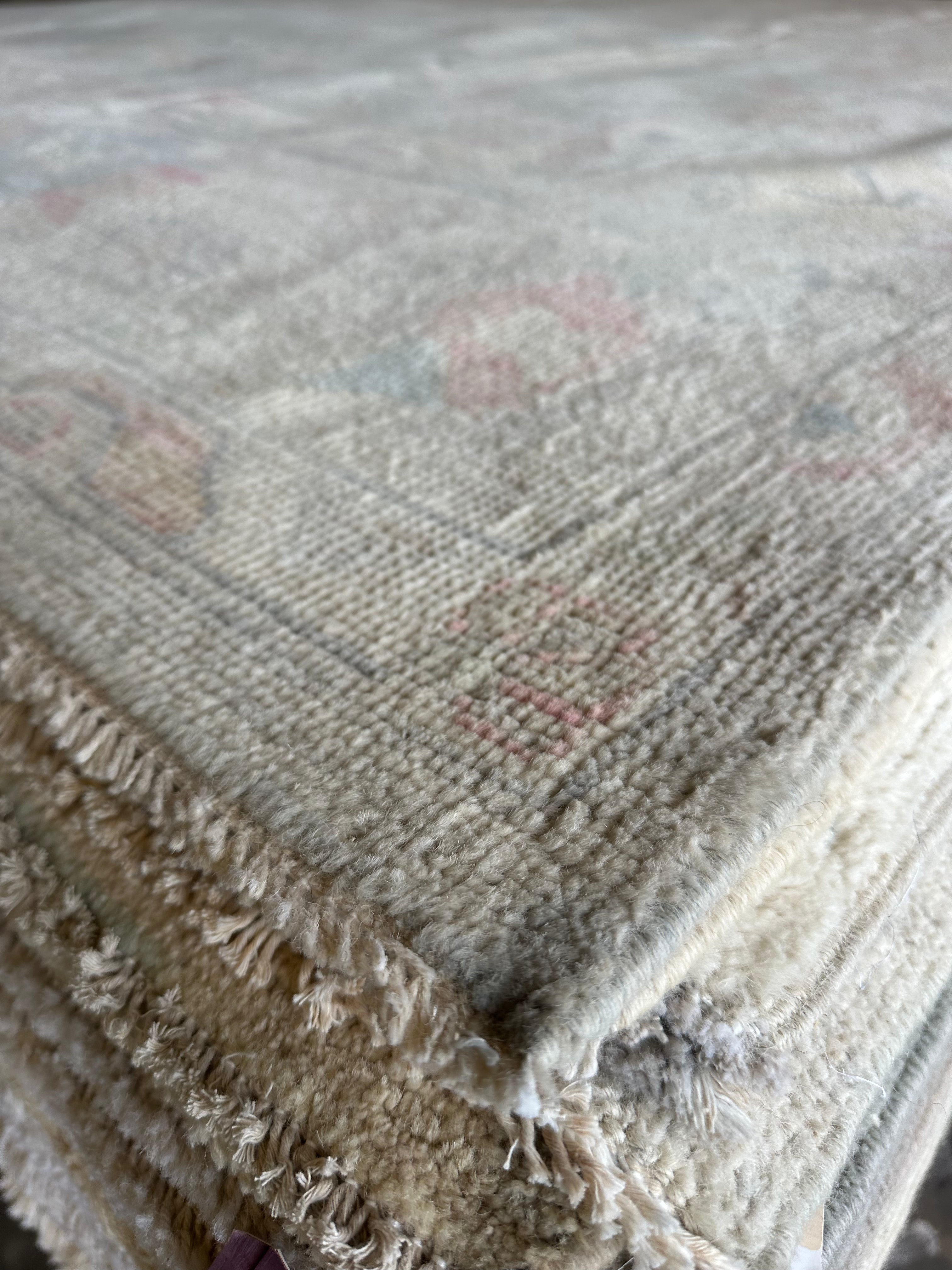 DJ Kiki LeFreak 8.9x12 Pink & Blue Whitewashed Afghani Oushak Rug