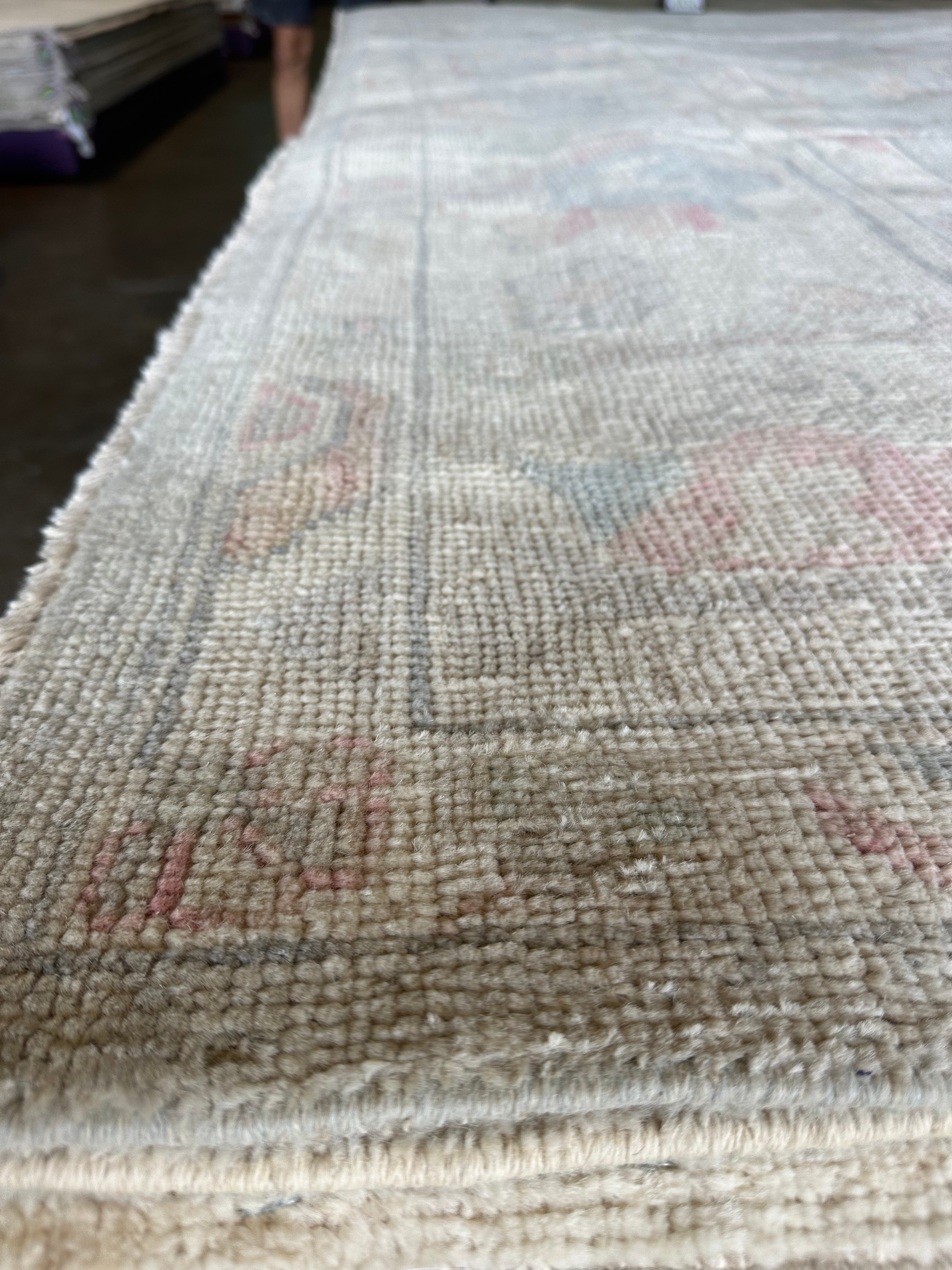 DJ Kiki LeFreak 8.9x12 Pink & Blue Whitewashed Afghani Oushak Rug
