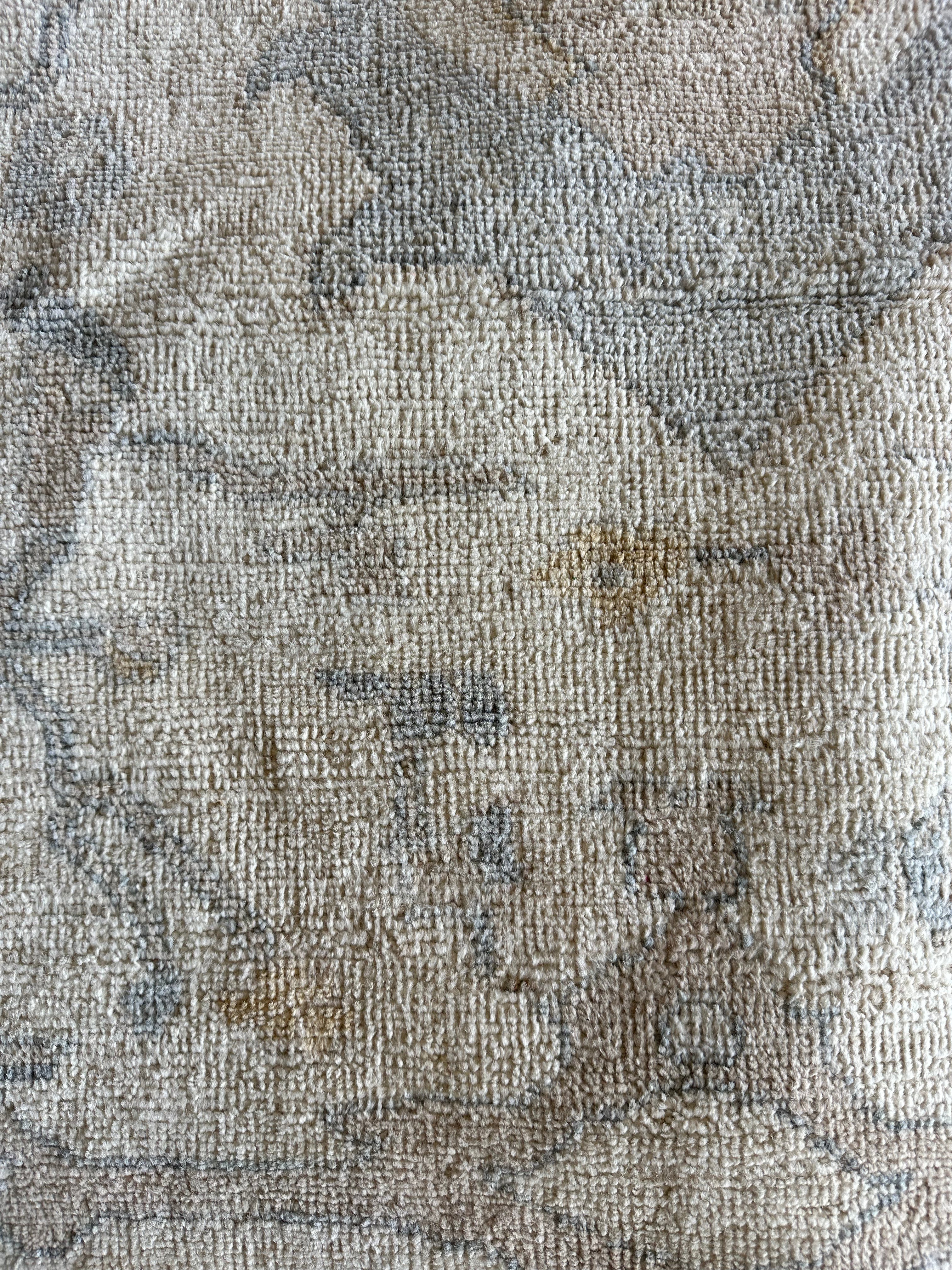 Silvia Platsis 9.1x12 Cream & Blue Whitewashed Afghani Oushak Rug