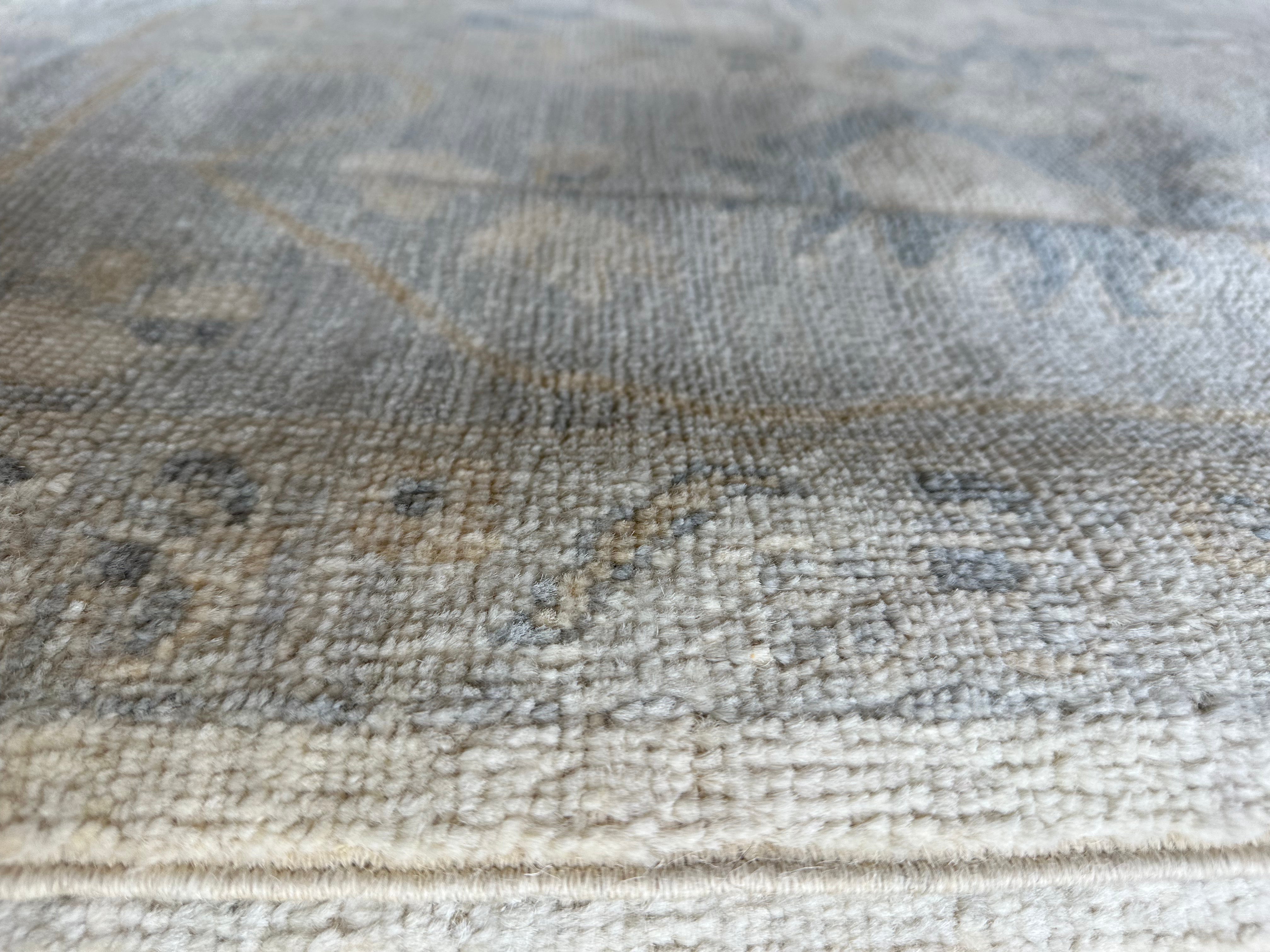 Silvia Platsis 9.1x12 Cream & Blue Whitewashed Afghani Oushak Rug