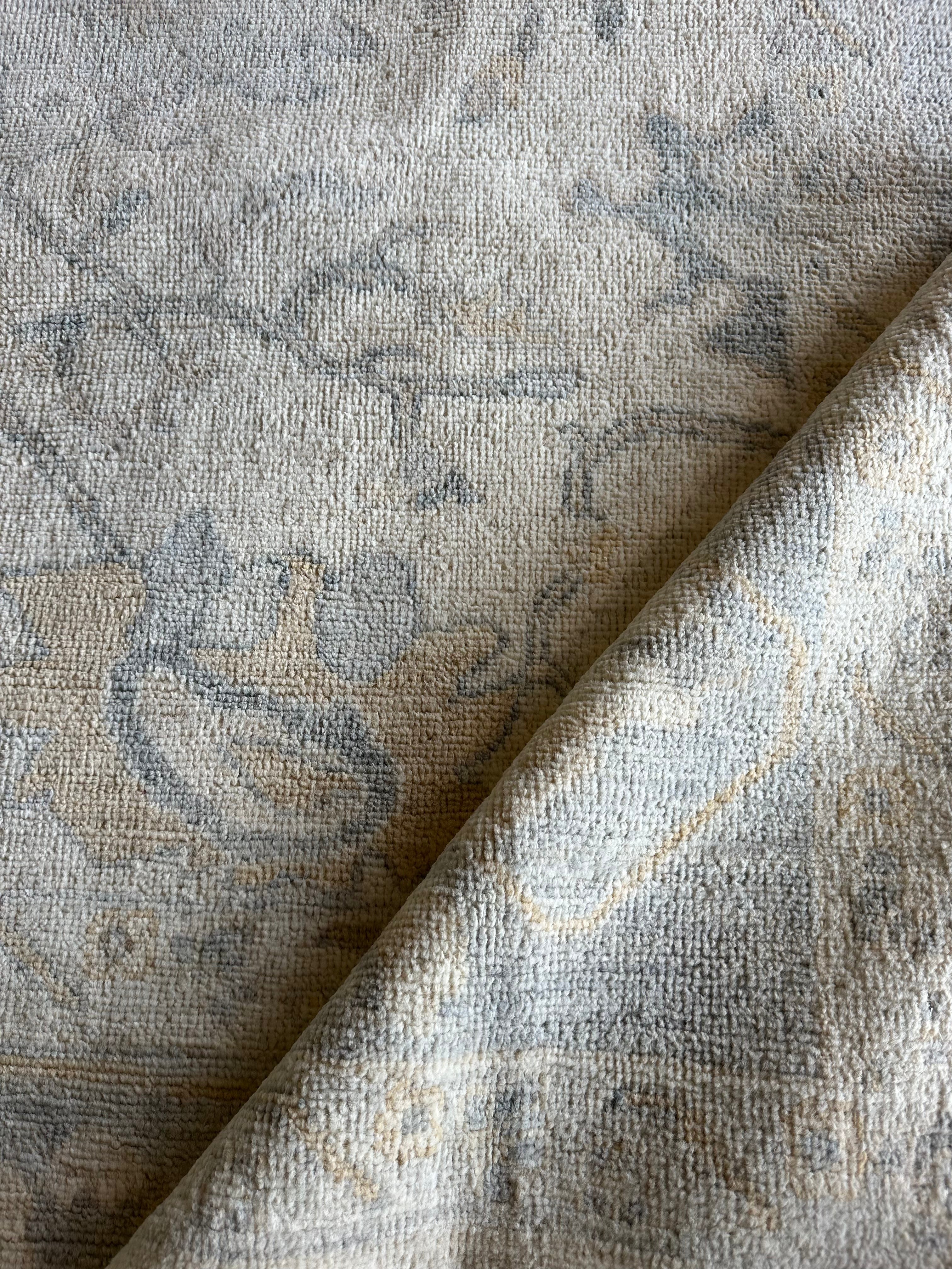 Silvia Platsis 9.1x12 Cream & Blue Whitewashed Afghani Oushak Rug