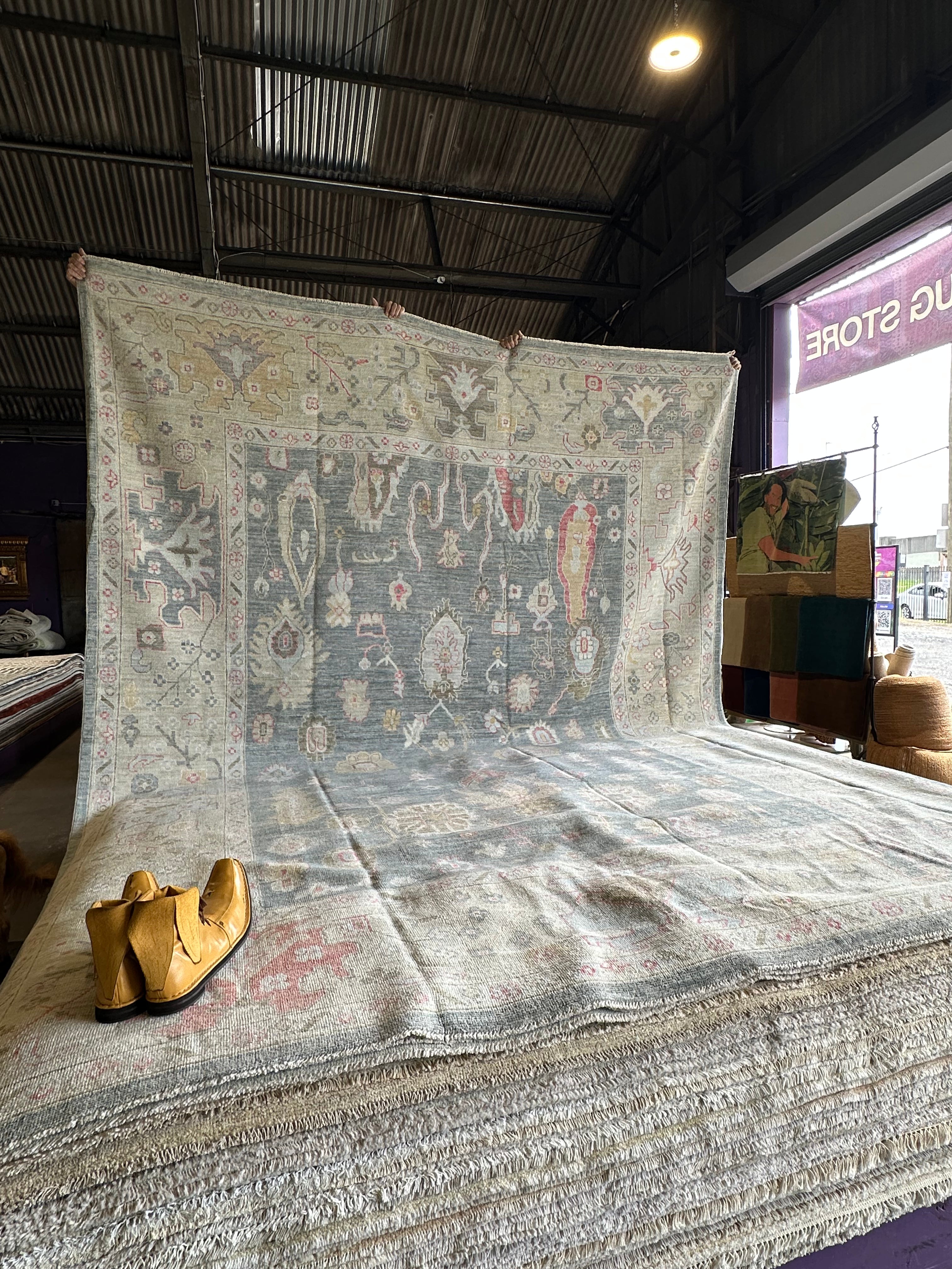 Moira Brophy 9.1x12 Grey Whitewashed Afghani Oushak Rug