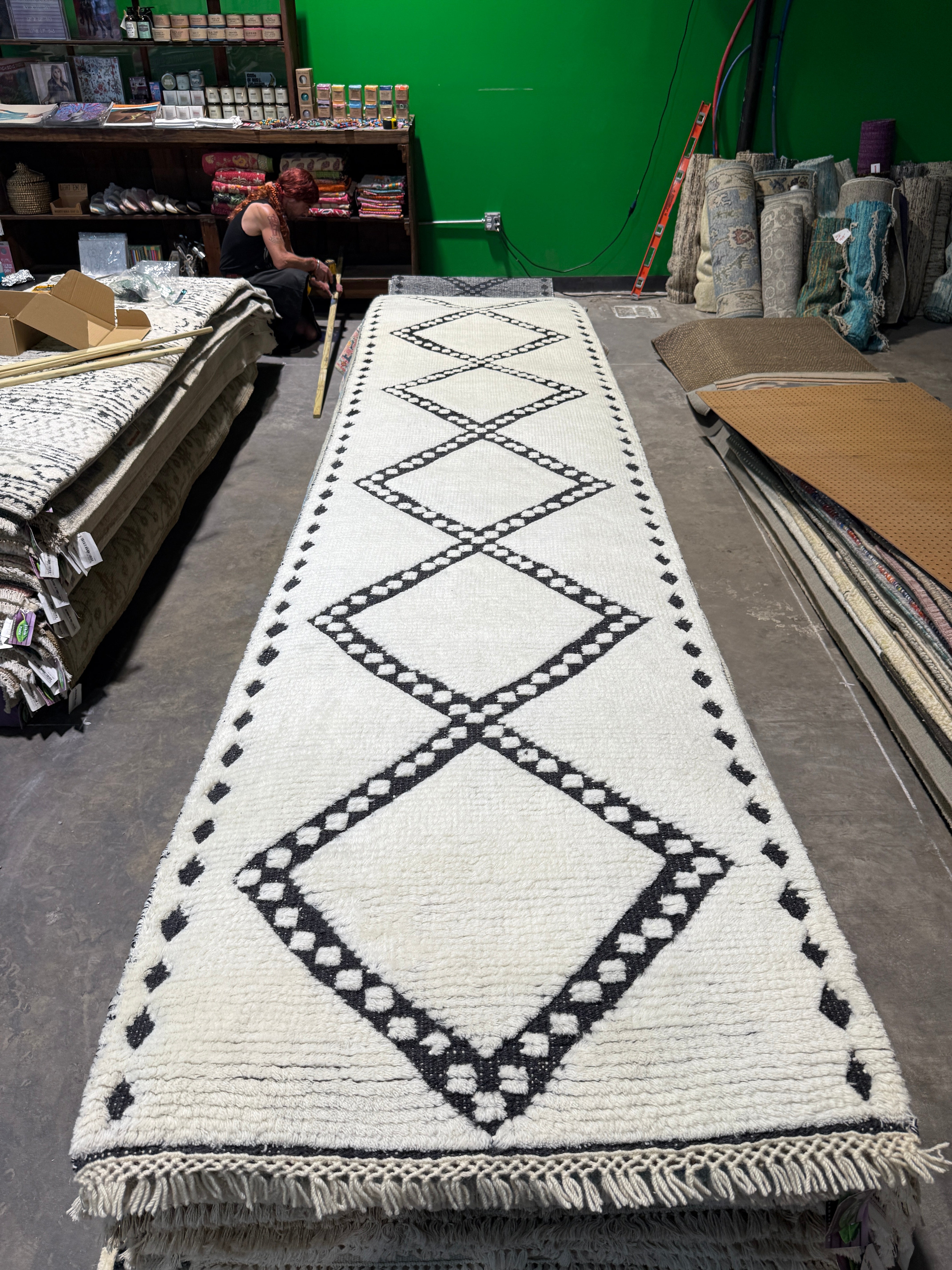 Travis Martinez 2.9x20 Hand-Knotted White and Black Moroccan Style Runner
