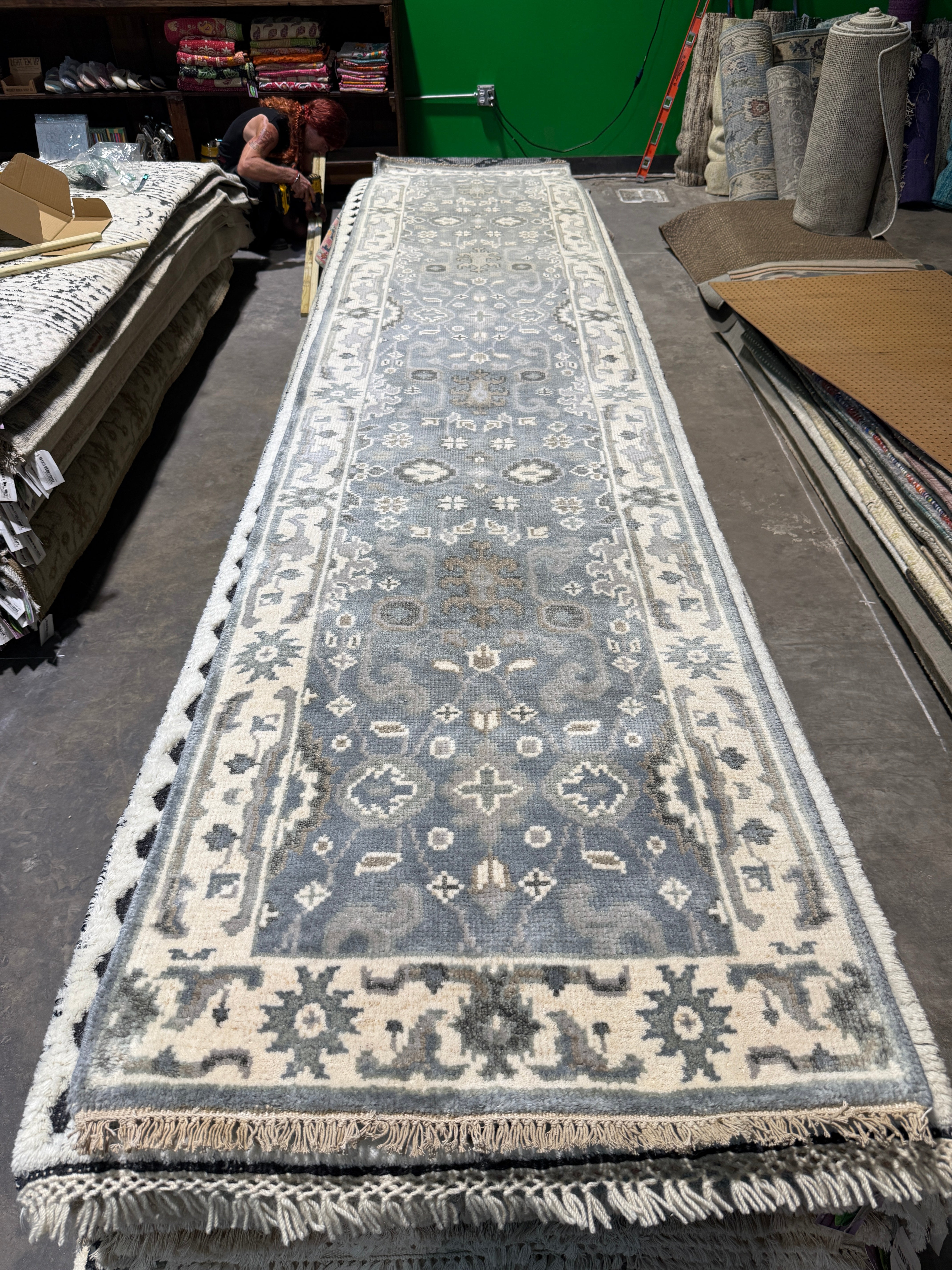 Young Becky 2.6x12 Grey Hand-Knotted Oushak Runner