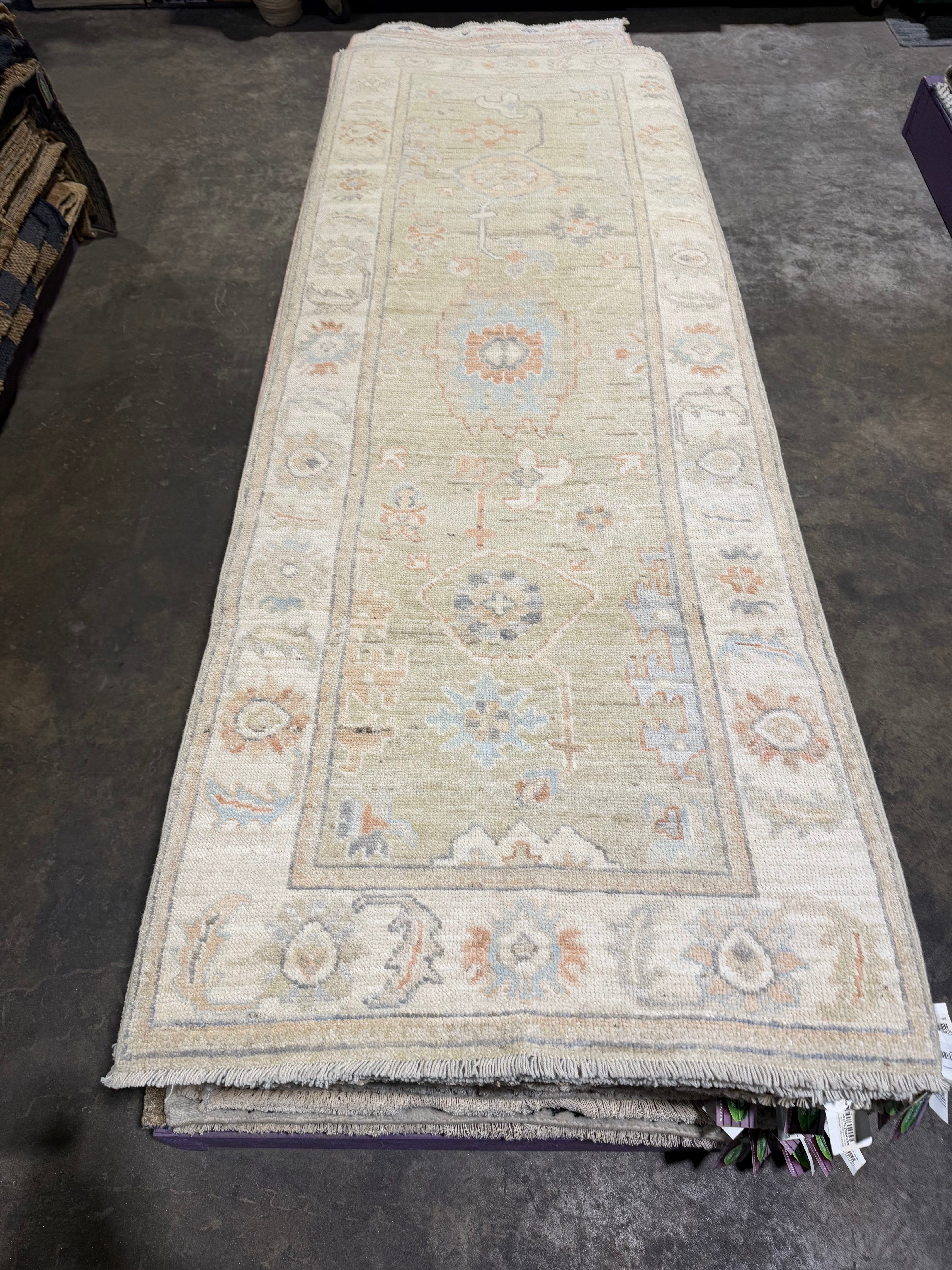 Rosali Annikie 2.10x7.9 Green Afghani Whitewashed Oushak Runner