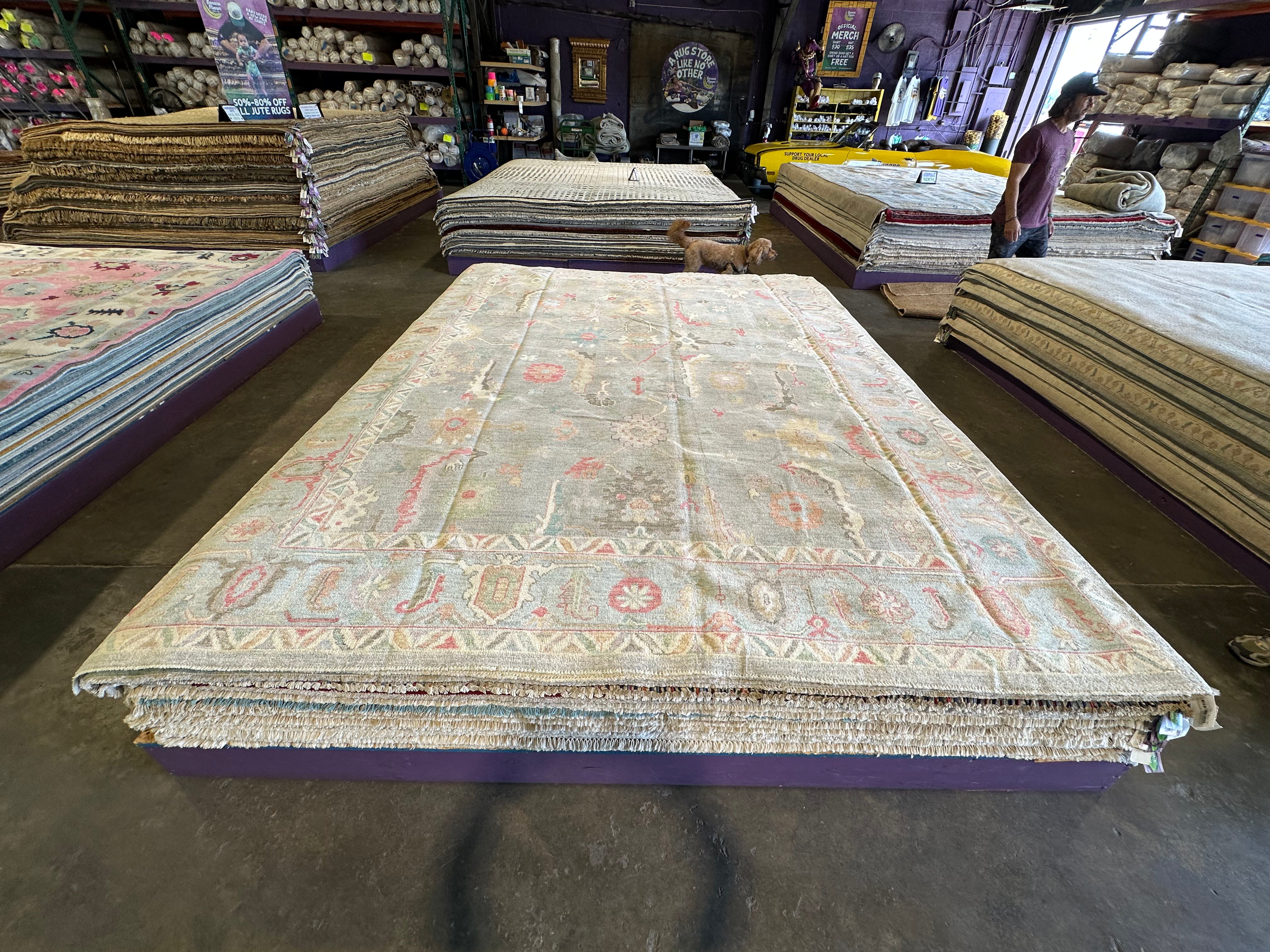 Jaye Falcioni 9.2x11.11 Colorful Whitewashed Afghani Oushak Rug