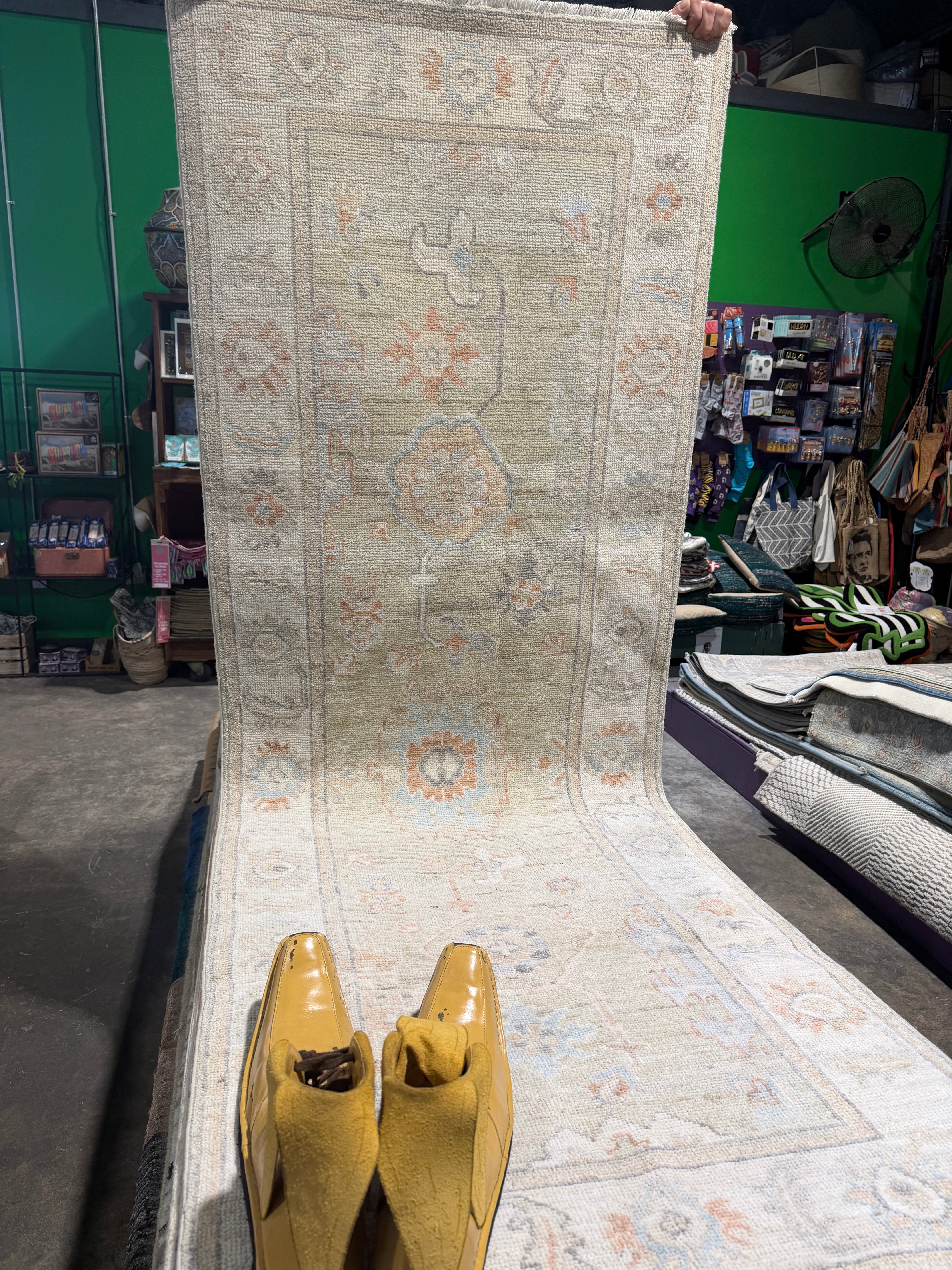 Rosali Annikie 2.10x7.9 Green Afghani Whitewashed Oushak Runner