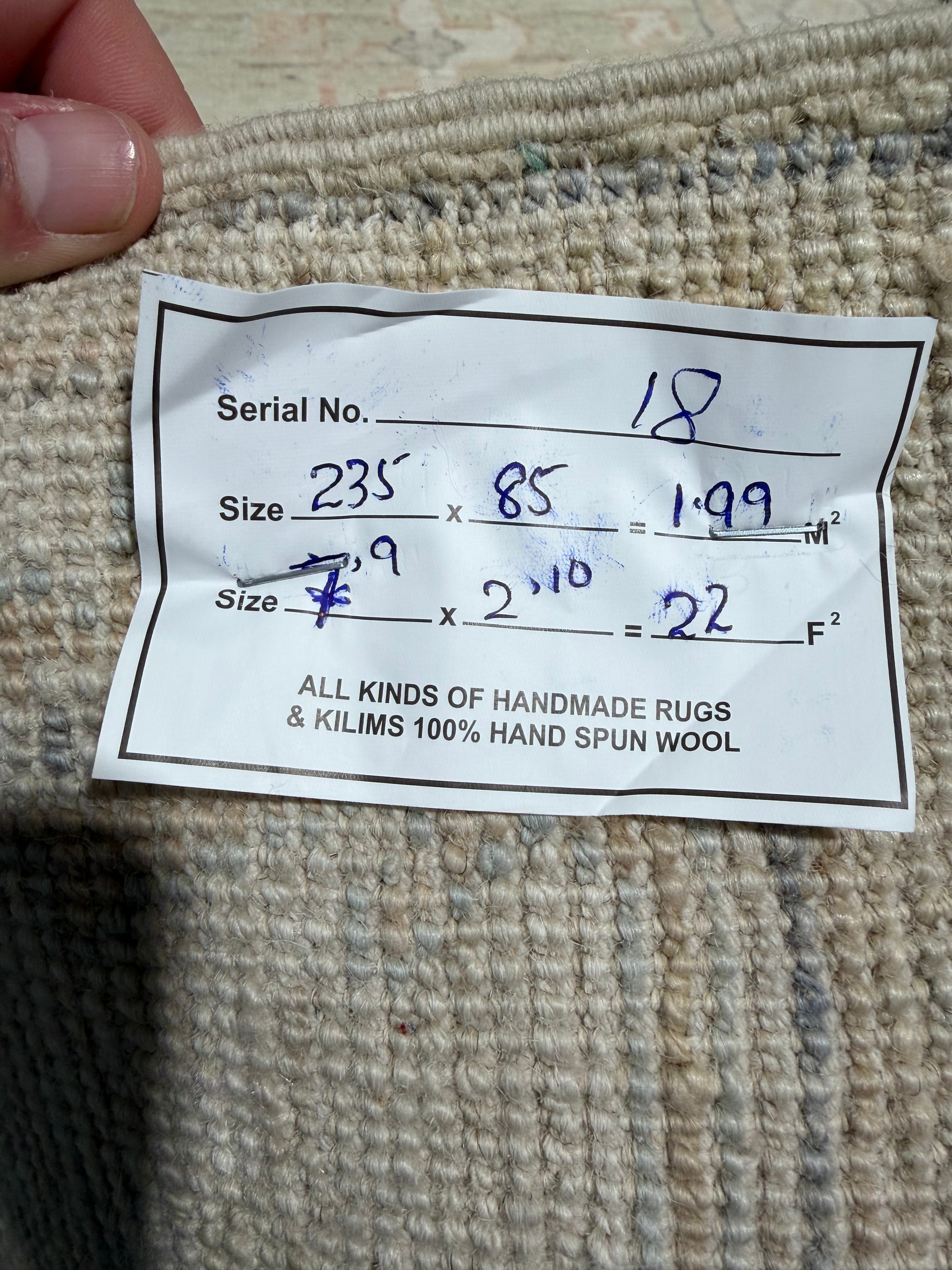 Rosali Annikie 2.10x7.9 Green Afghani Whitewashed Oushak Runner