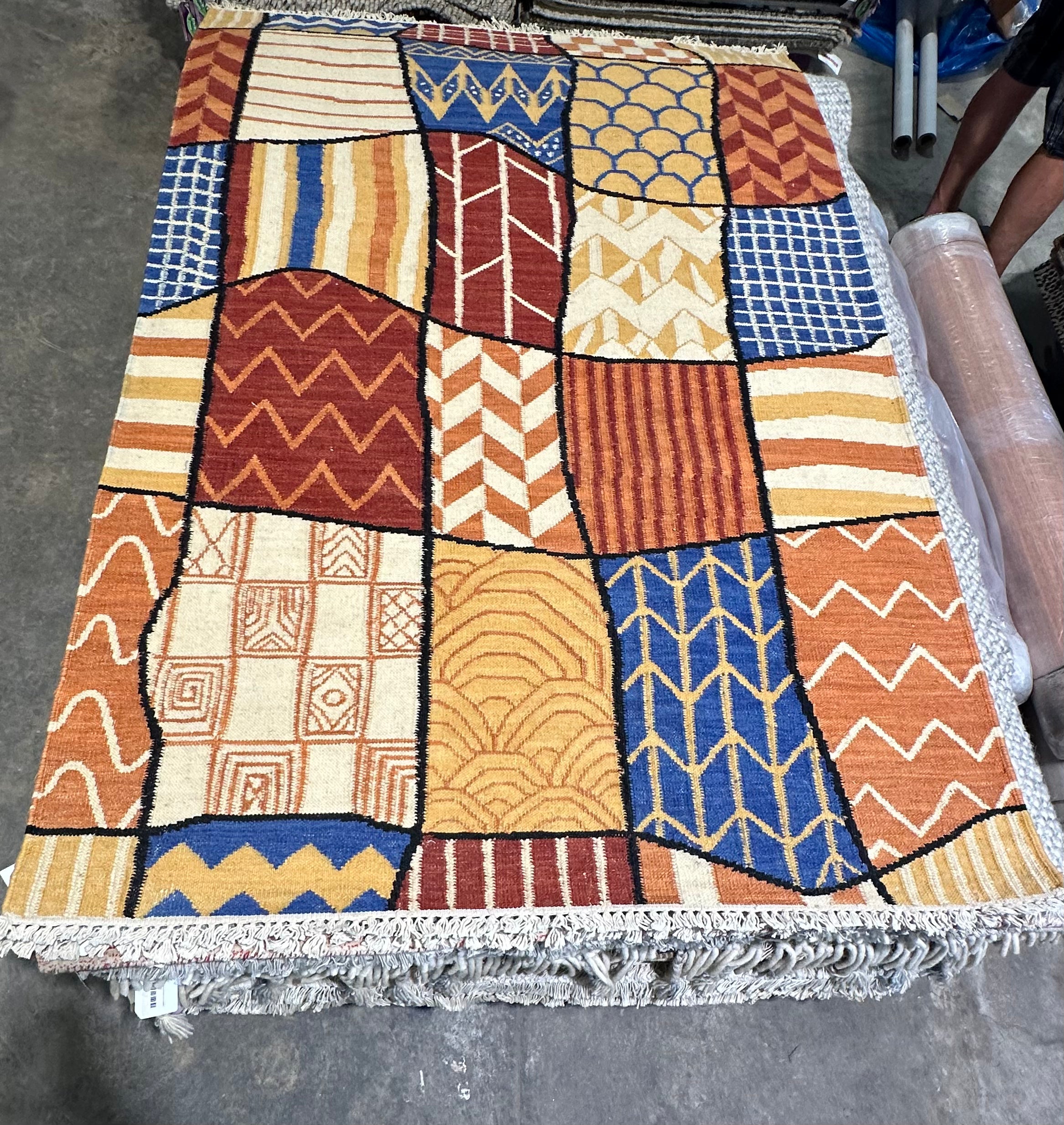 Craig DiGregorio 4x6 Striped Handwoven Durrie Rug