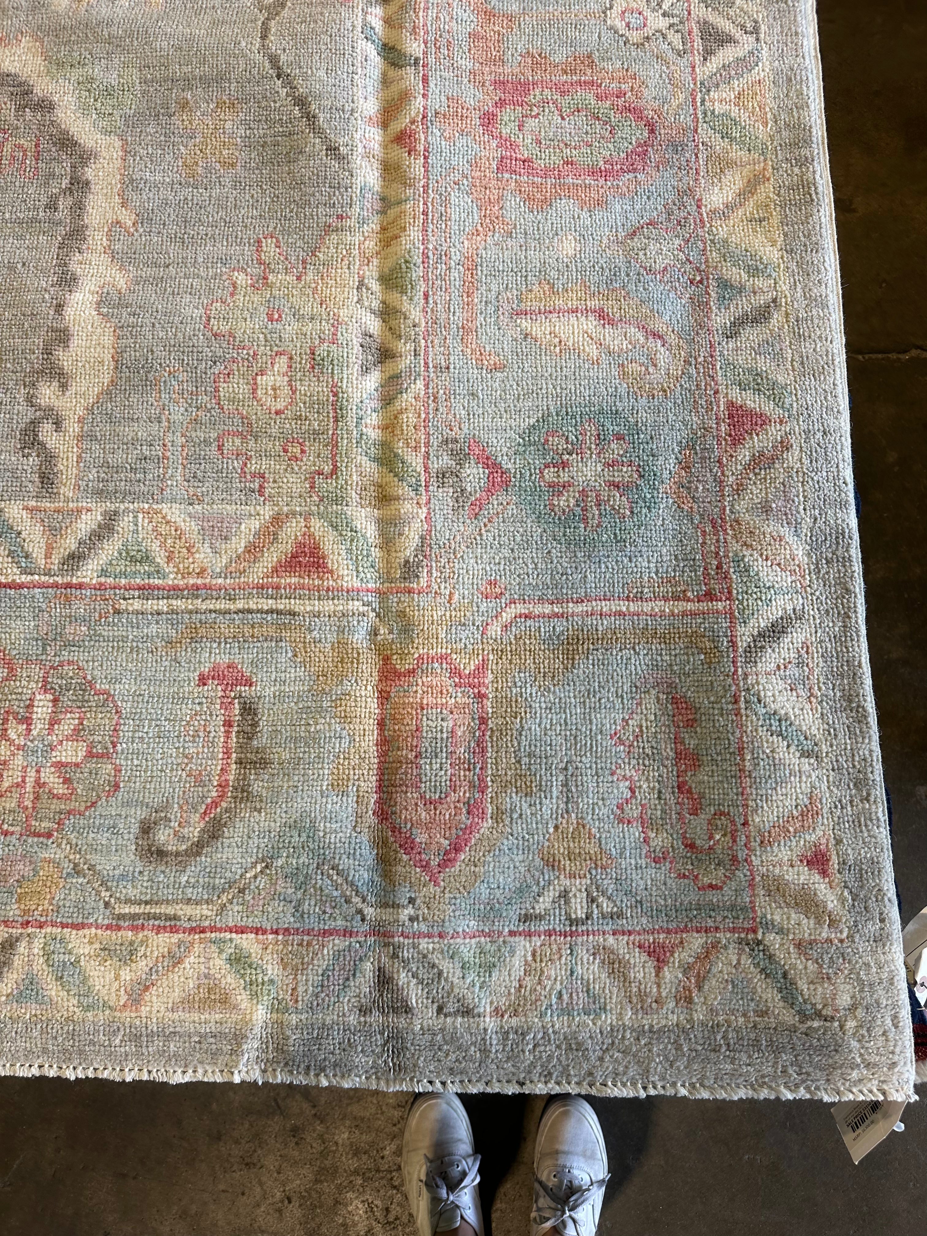 Jaye Falcioni 9.2x11.11 Colorful Whitewashed Afghani Oushak Rug