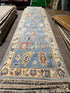 Michelle Choi-Lee 3x16.6 Hand-Knotted Blue and Beige Oushak Runner